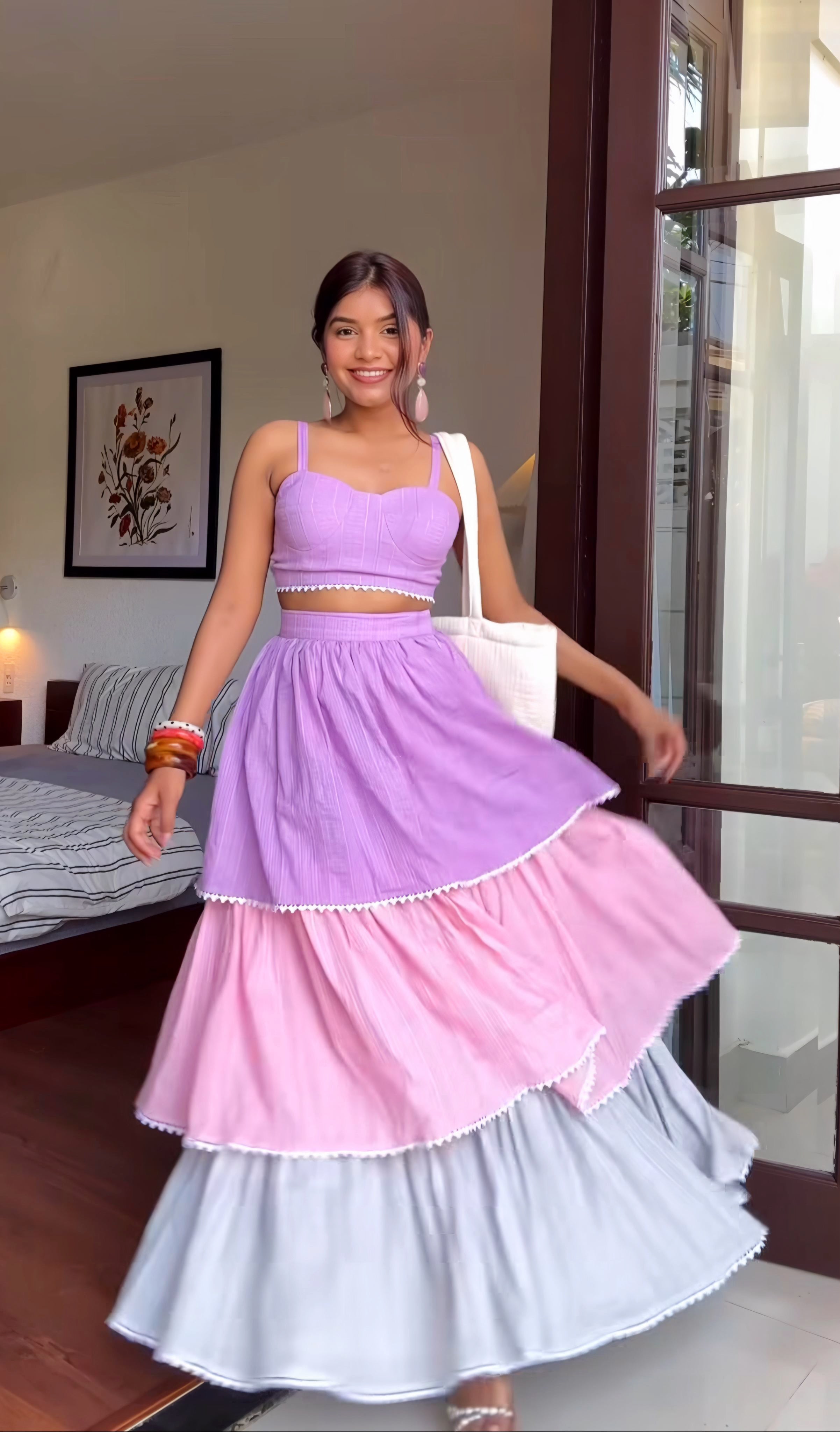 Pastel Yellow Monotone Draped Skirt Set