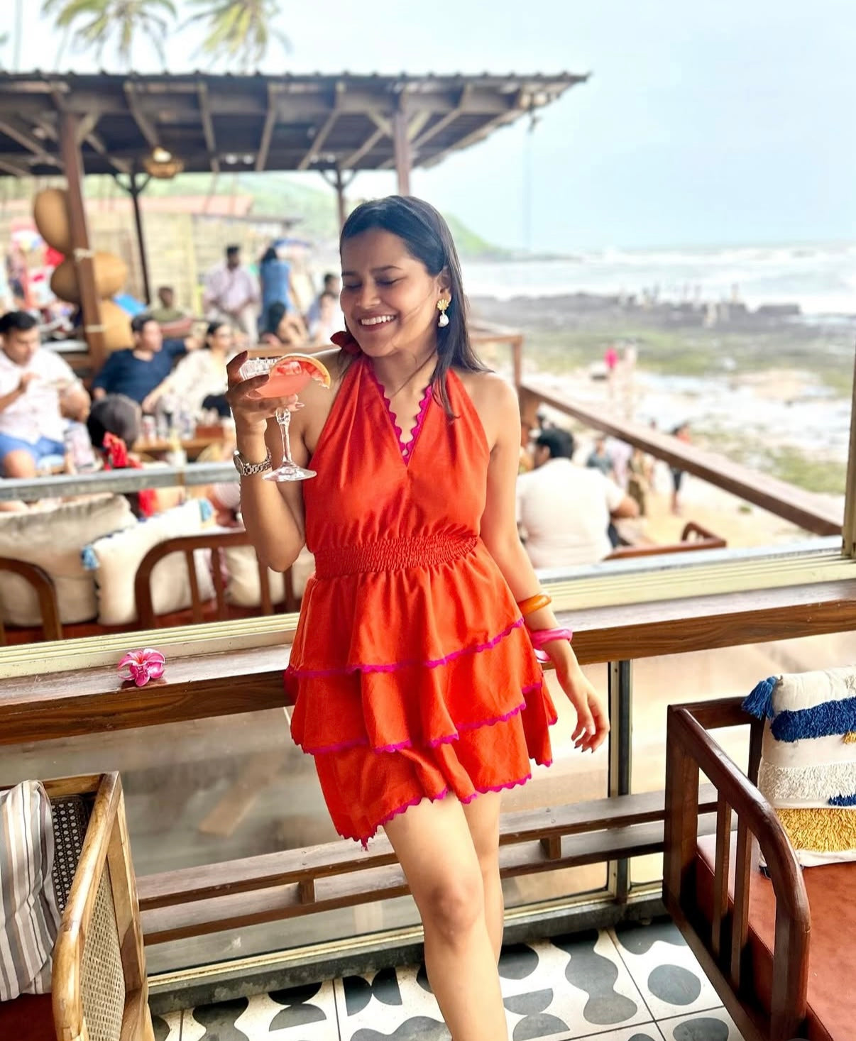 Fiery Coral Halter Mini Dress