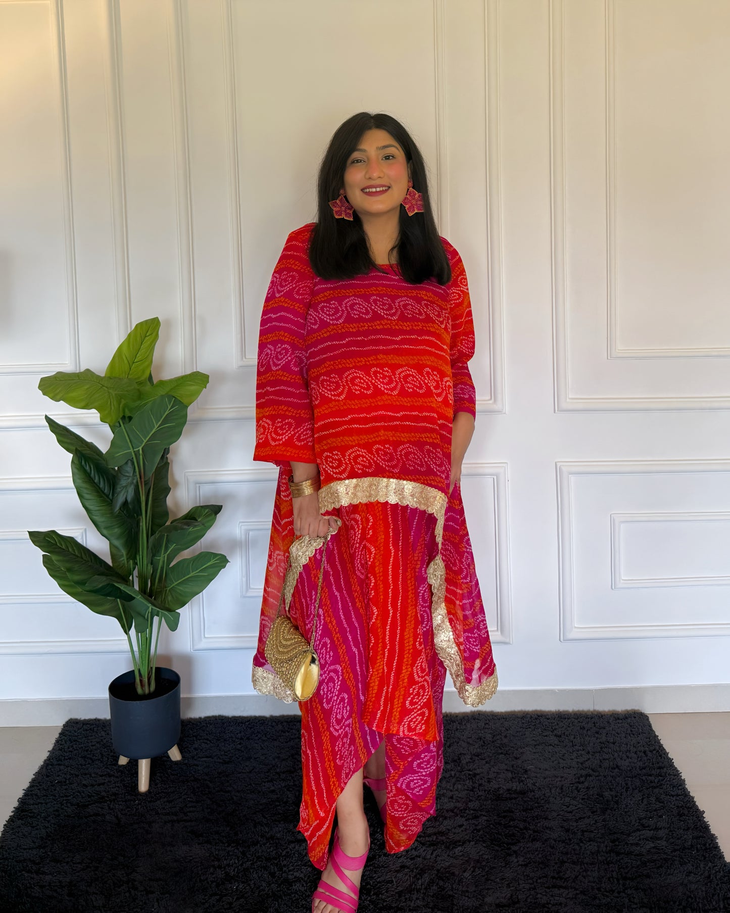 Bandhani Kaftan Set With Dhoti Drape Skirt – The Festive Bloom
