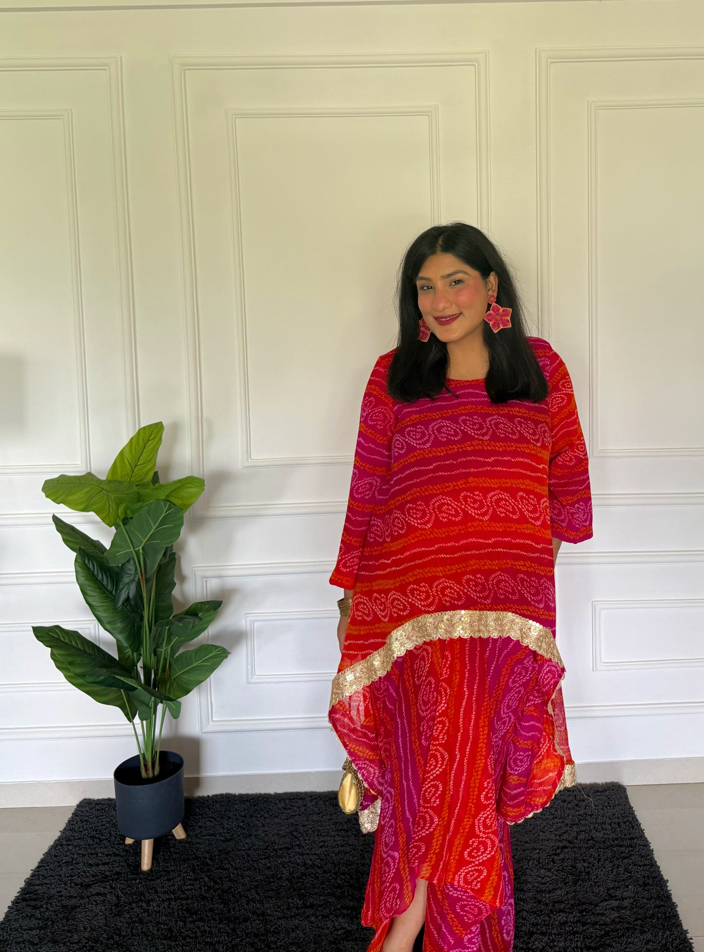 Bandhani Kaftan Set With Dhoti Drape Skirt – The Festive Bloom
