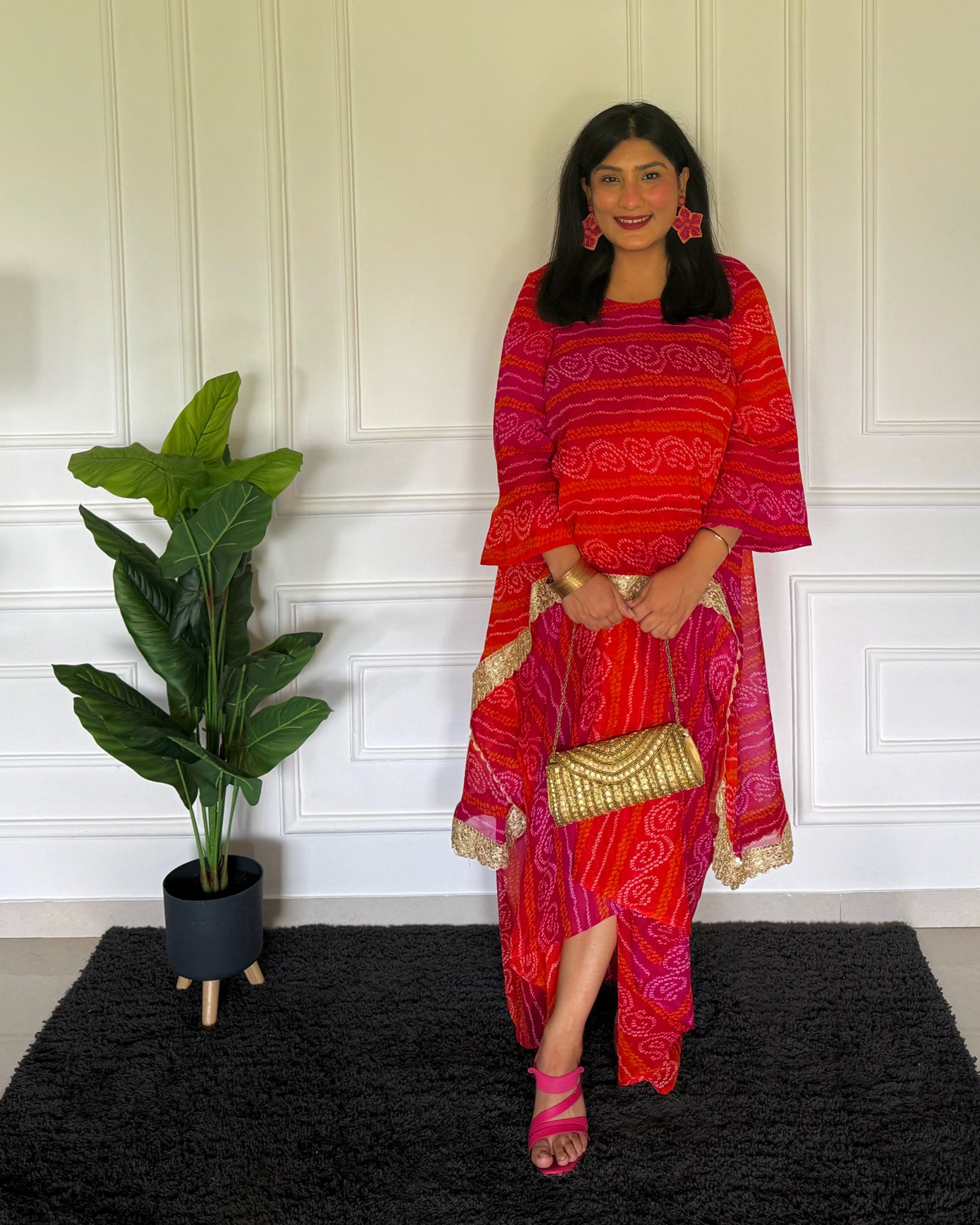 Bandhani Kaftan Set With Dhoti Drape Skirt – The Festive Bloom