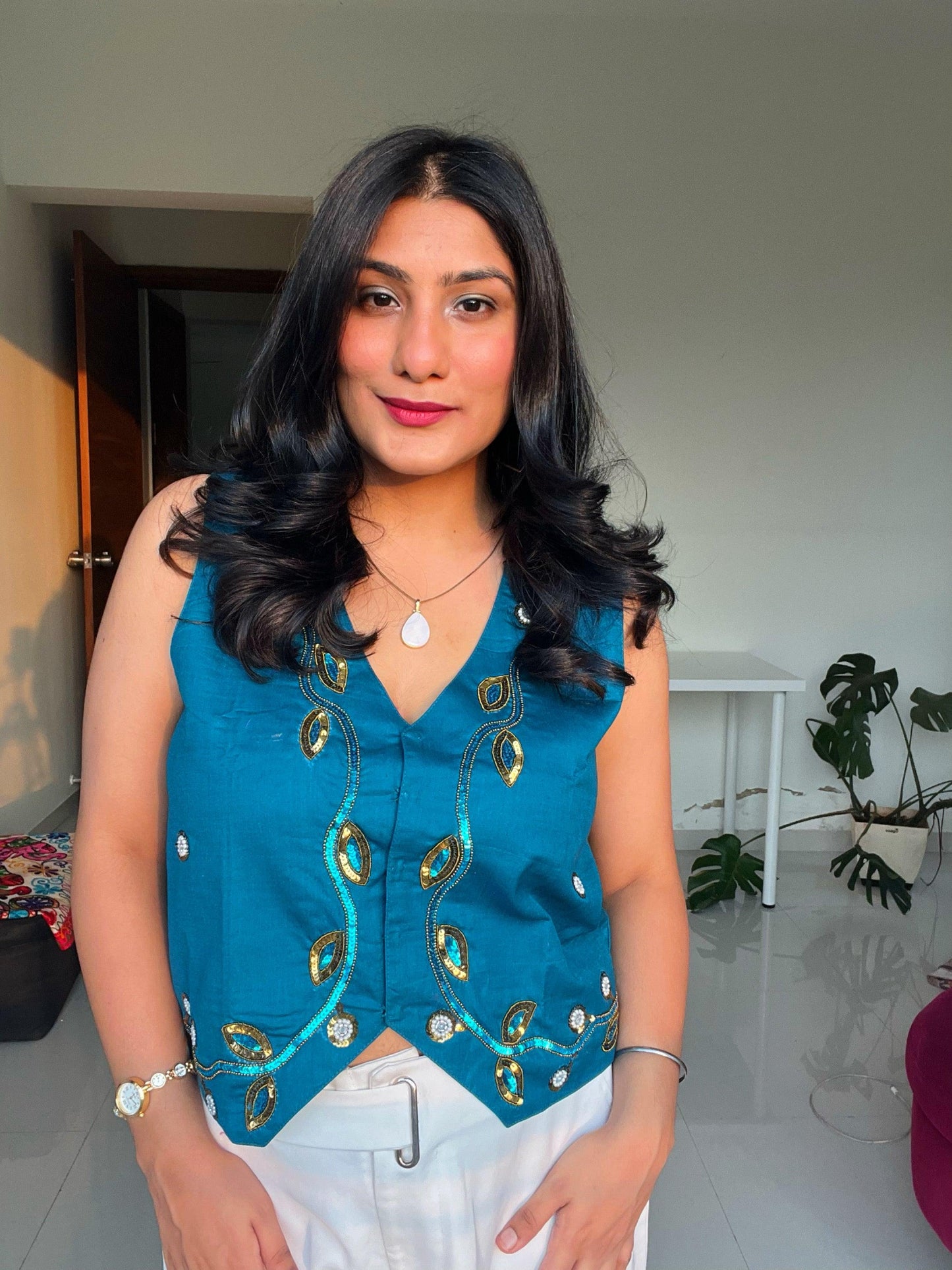 Firozi Hand Embroided Vest