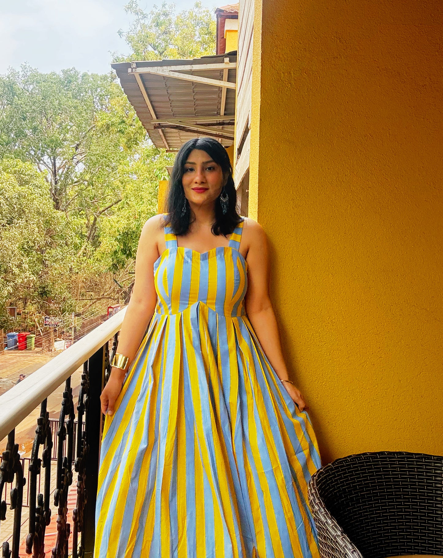 Sunshine Stripe Maxi Dress – Blue & Yellow Cotton Summer Dress