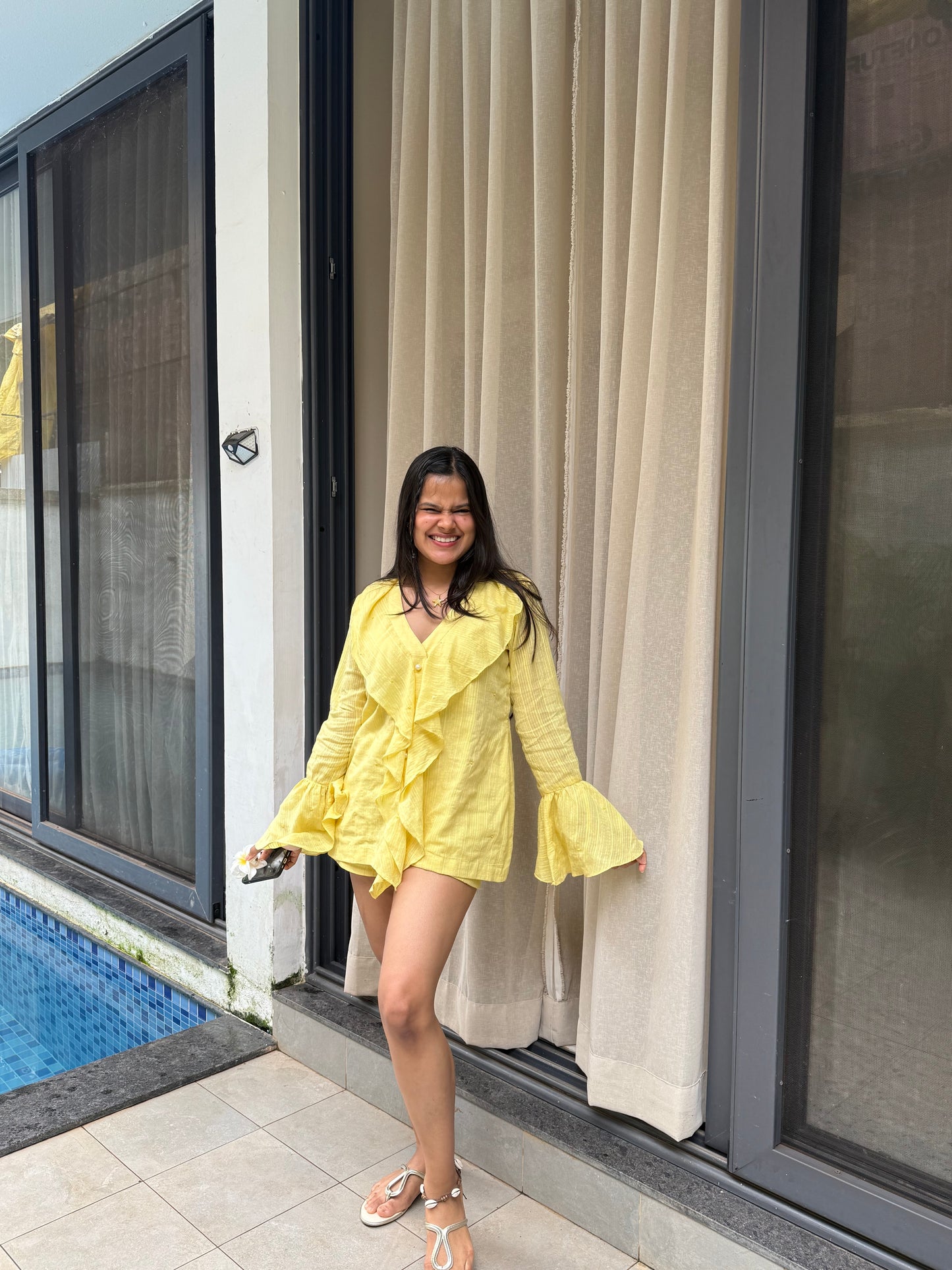 Sunny Yellow Ruffle Shirt with Matching Shorts Co-ord Set