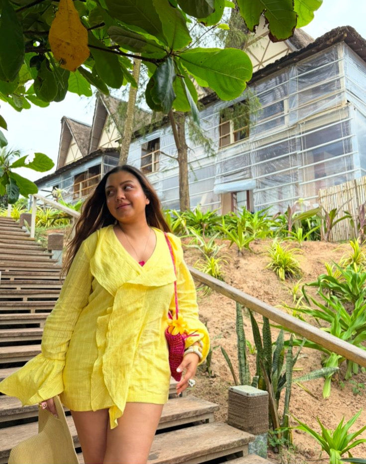 Sunny Yellow Ruffle Shirt with Matching Shorts Co-ord Set