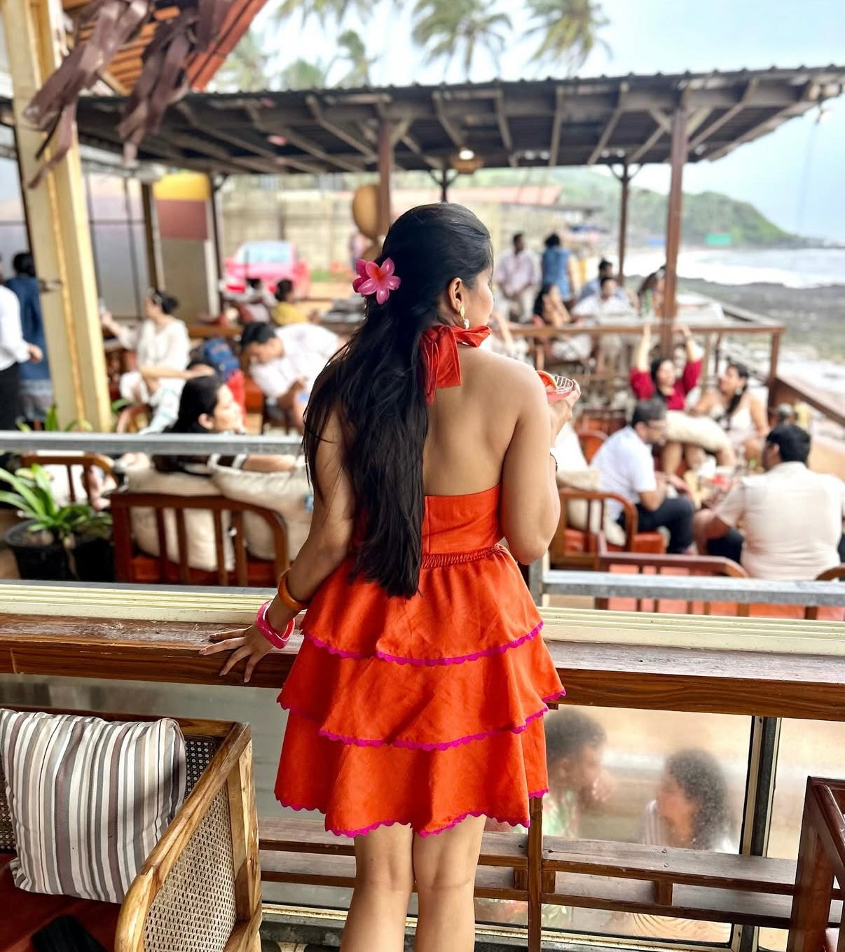 Fiery Coral Halter Mini Dress