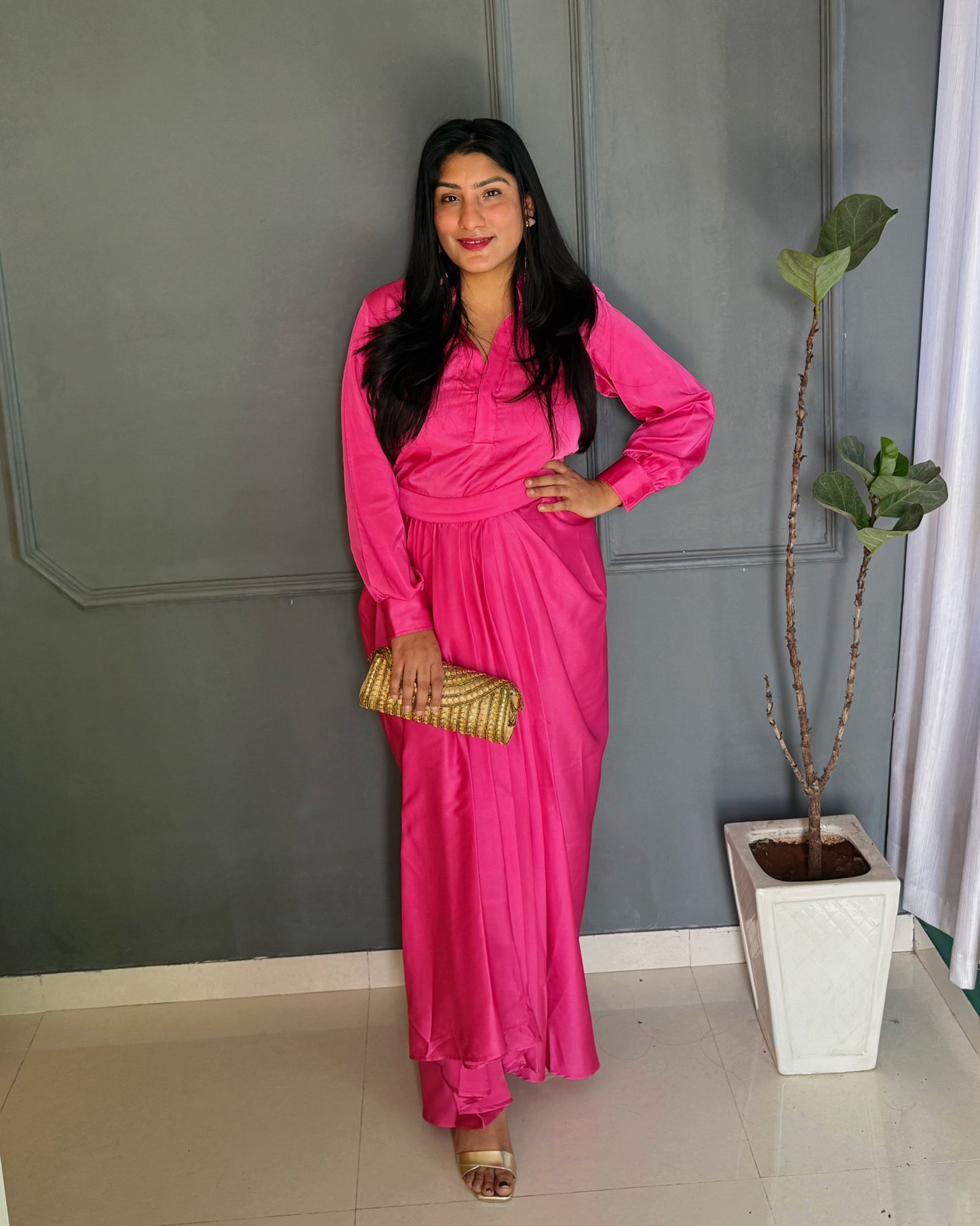 Fuchsia Dhoti Skirt & Top Set