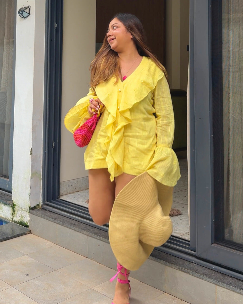 Sunny Yellow Ruffle Shirt with Matching Shorts Co-ord Set