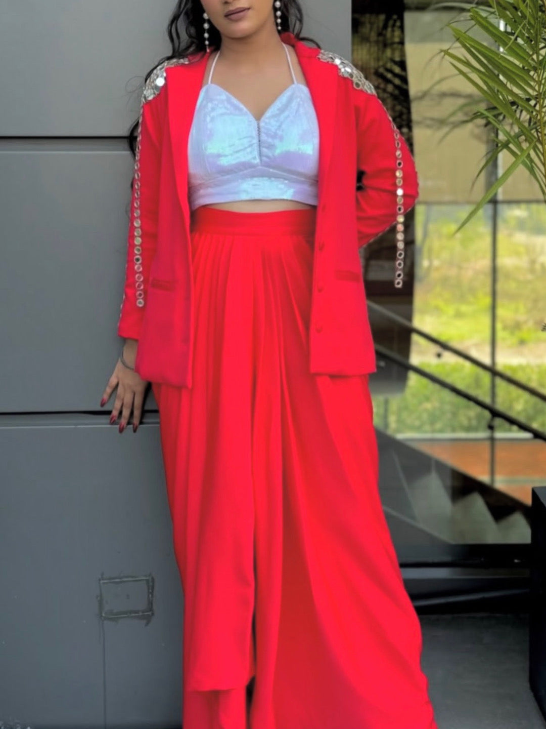 2 Piece Co-ord Set with Mirror Work With PANTS/SKIRT