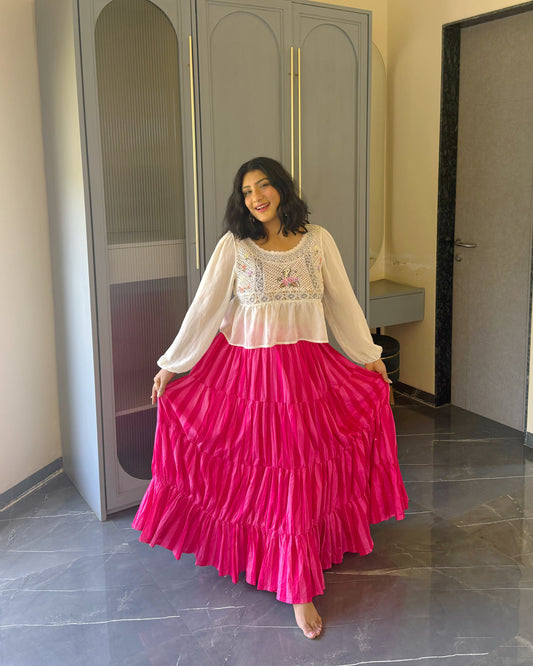 Hot Pink Tiered Flowy Skirt – Statement Cotton Maxi Skirt for Women