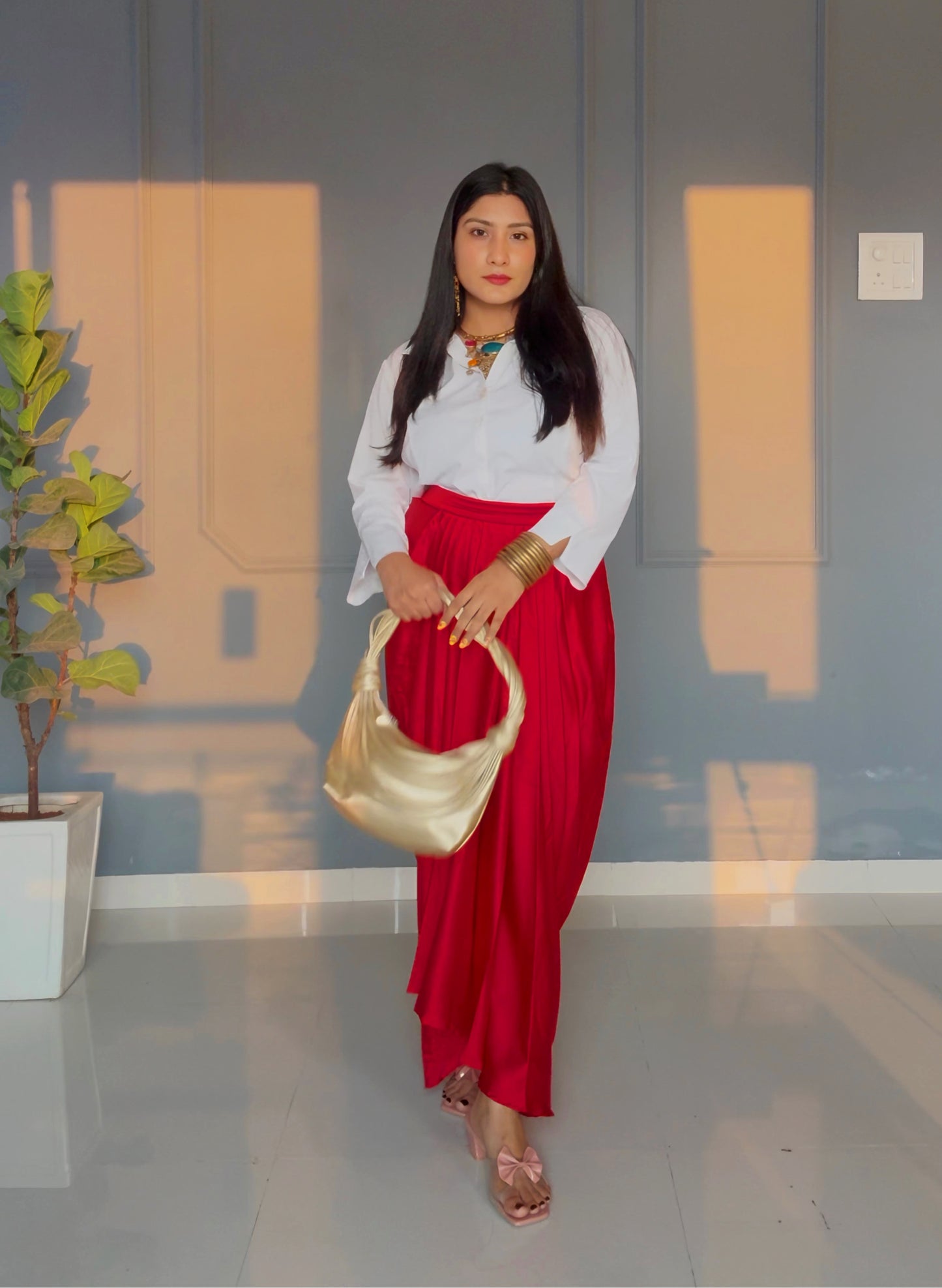 Maroon Dhoti Drape Skirt