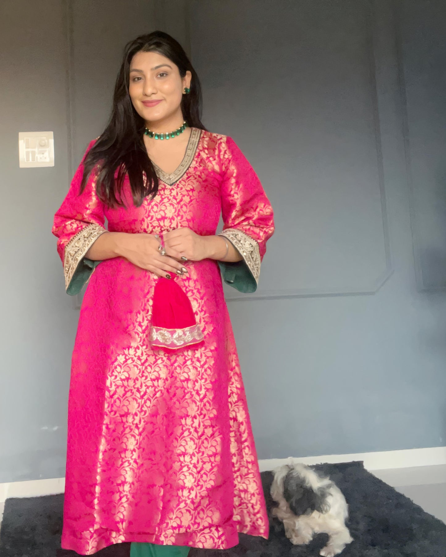 Rani Pink Brocade Kurta Set