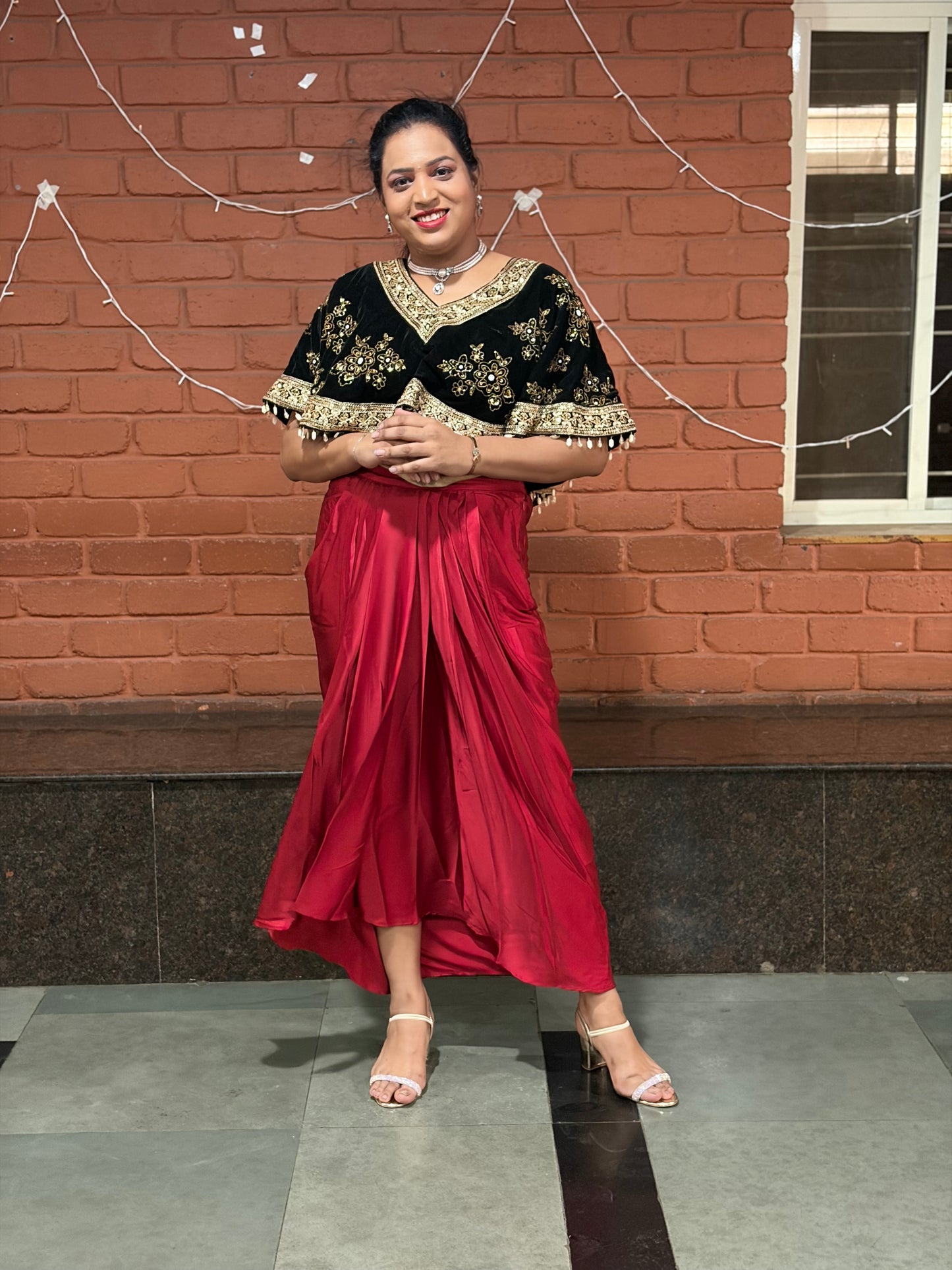 Maroon Dhoti Drape Skirt