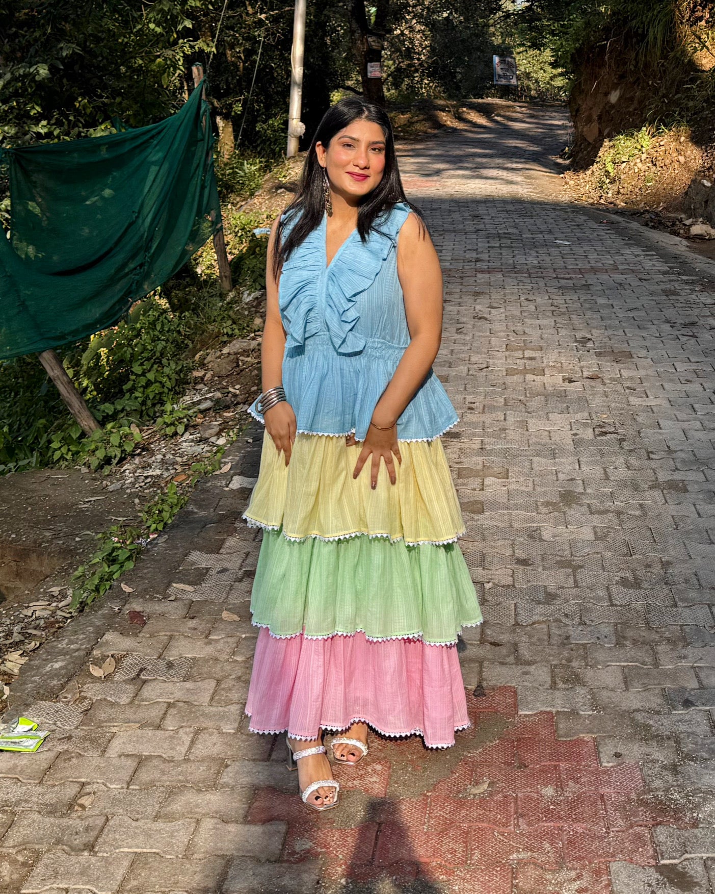 Pastel Dreams: Tiered Maxi Dress with Ruffles