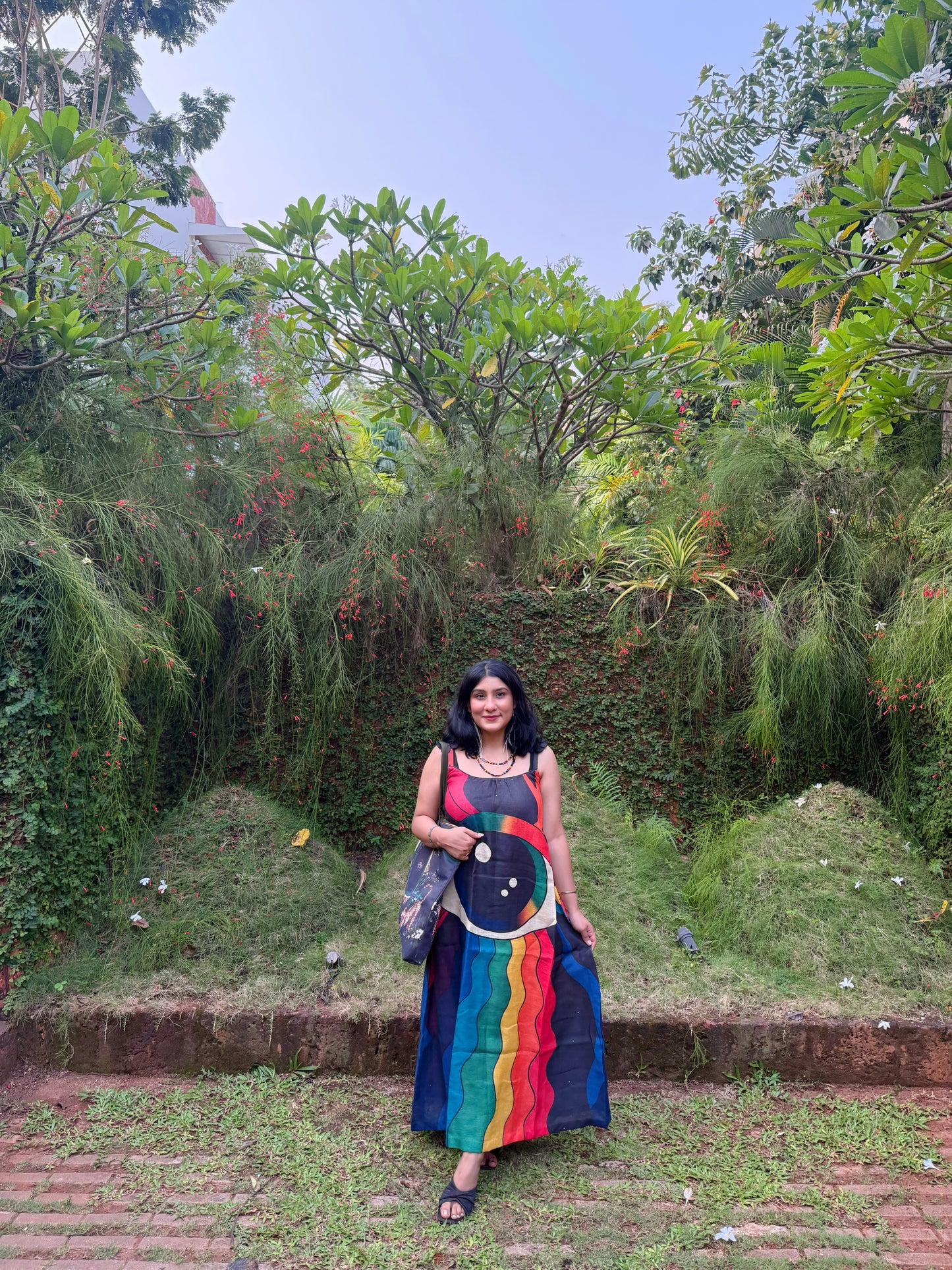 Third Eye Rainbow Heart Maxi Dress | Artistic Cotton Dress for Women