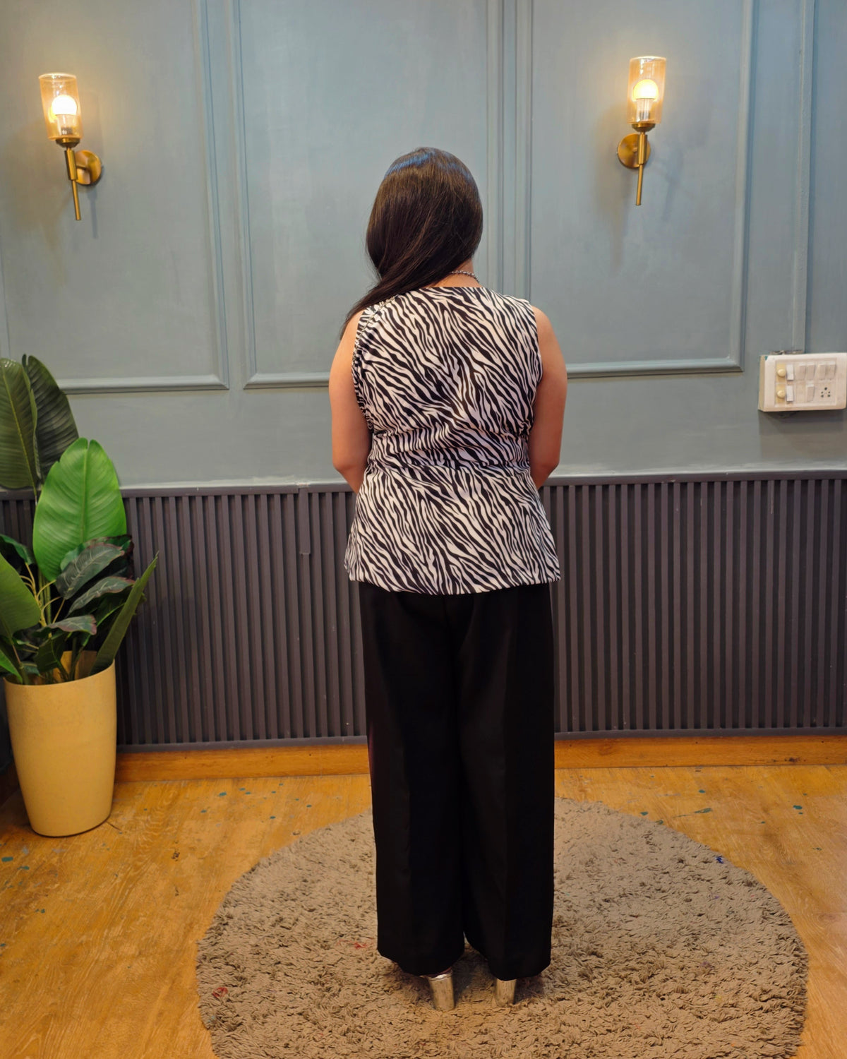 Zebra Print Wrap Top for Women | Sleeveless Asymmetric Black & White Top