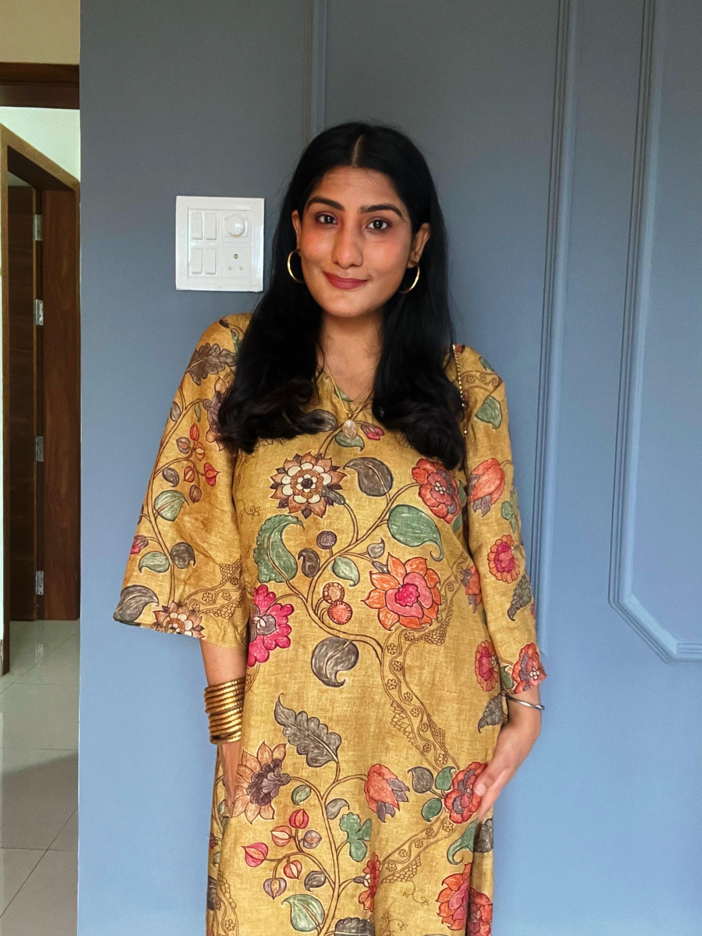 Linen Organza Mustard Kurta Set