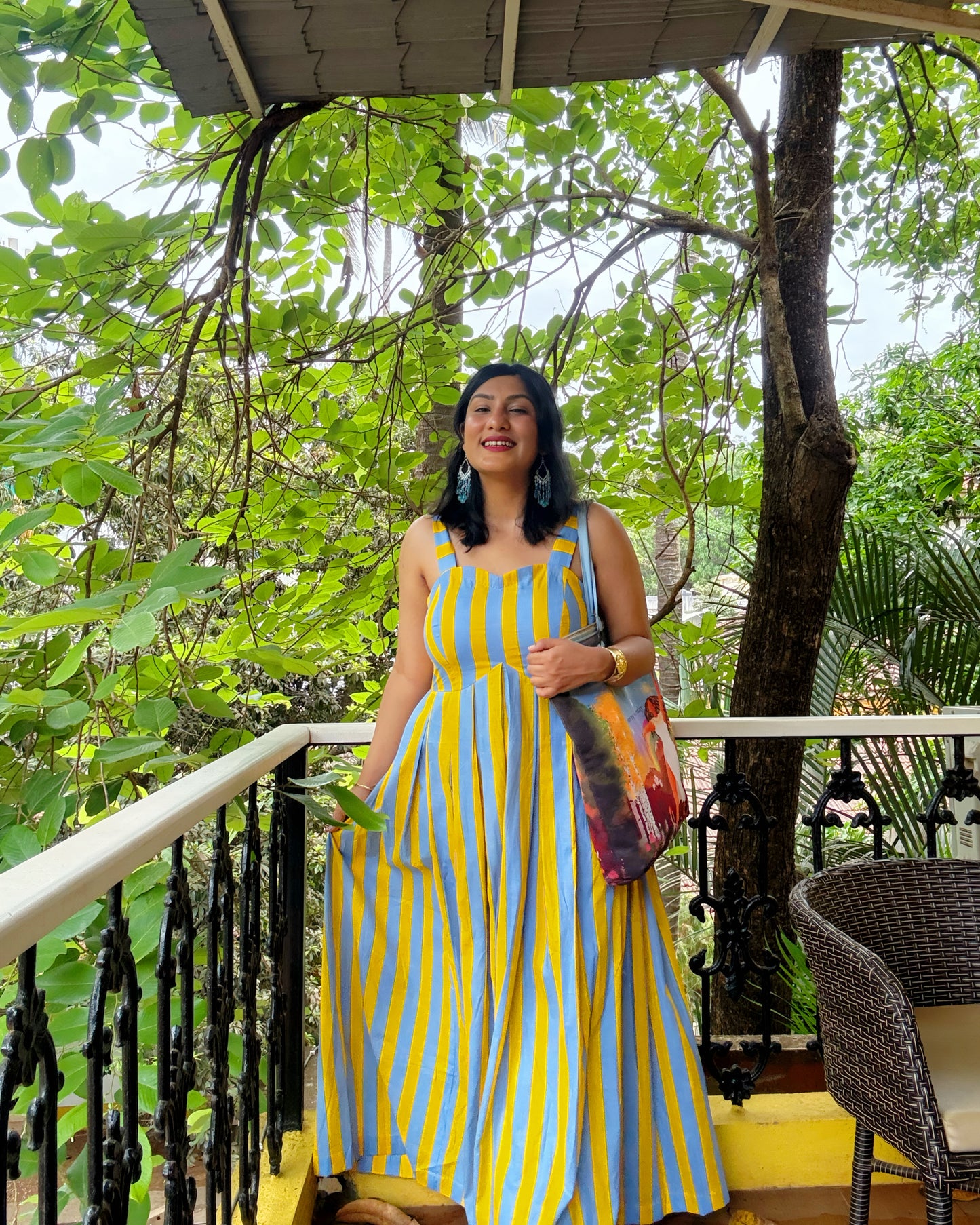 Sunshine Stripe Maxi Dress – Blue & Yellow Cotton Summer Dress