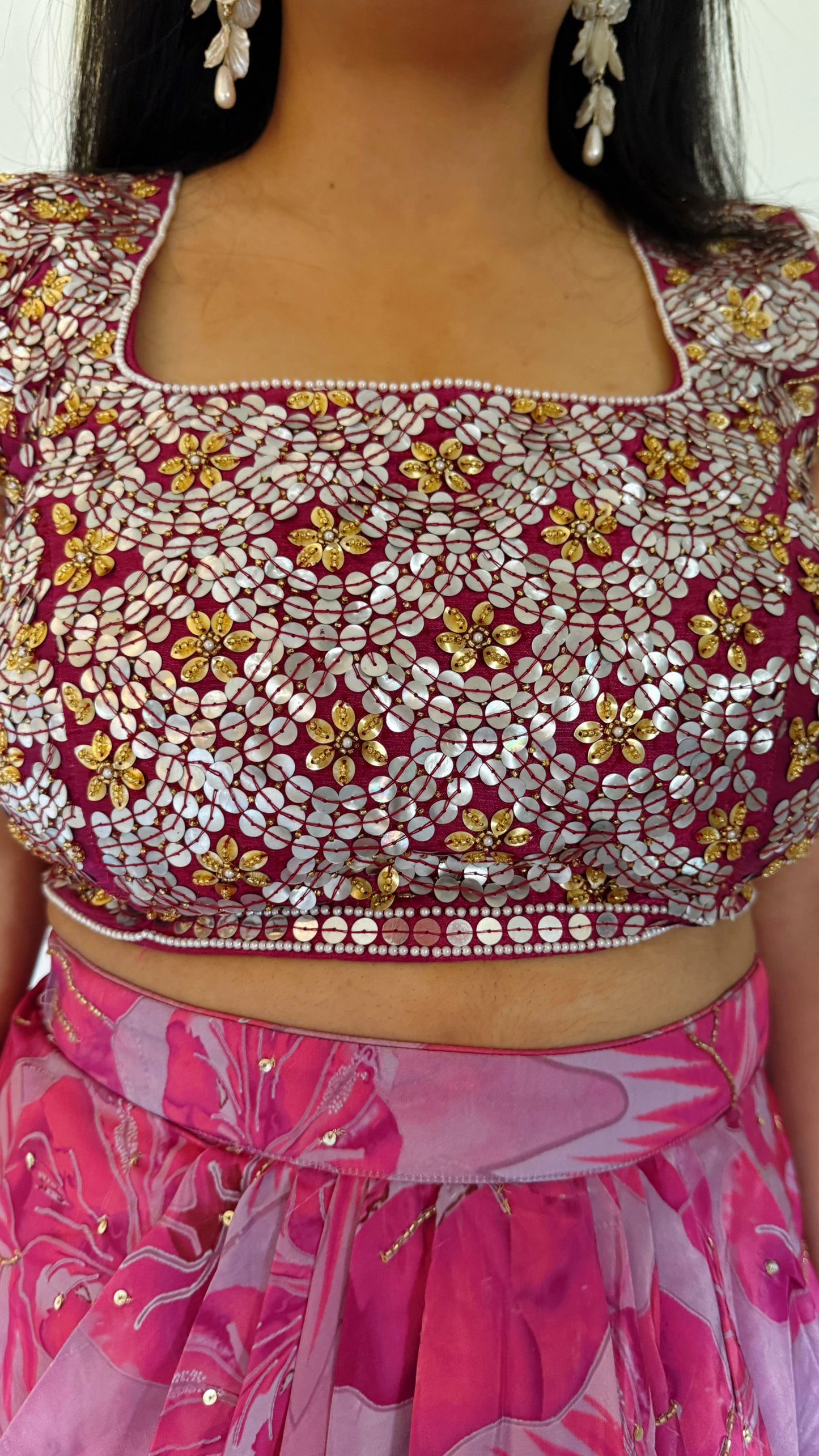 Lilac Luxe – Floral Print Dhoti Skirt & Sequin Blouse Co-ord