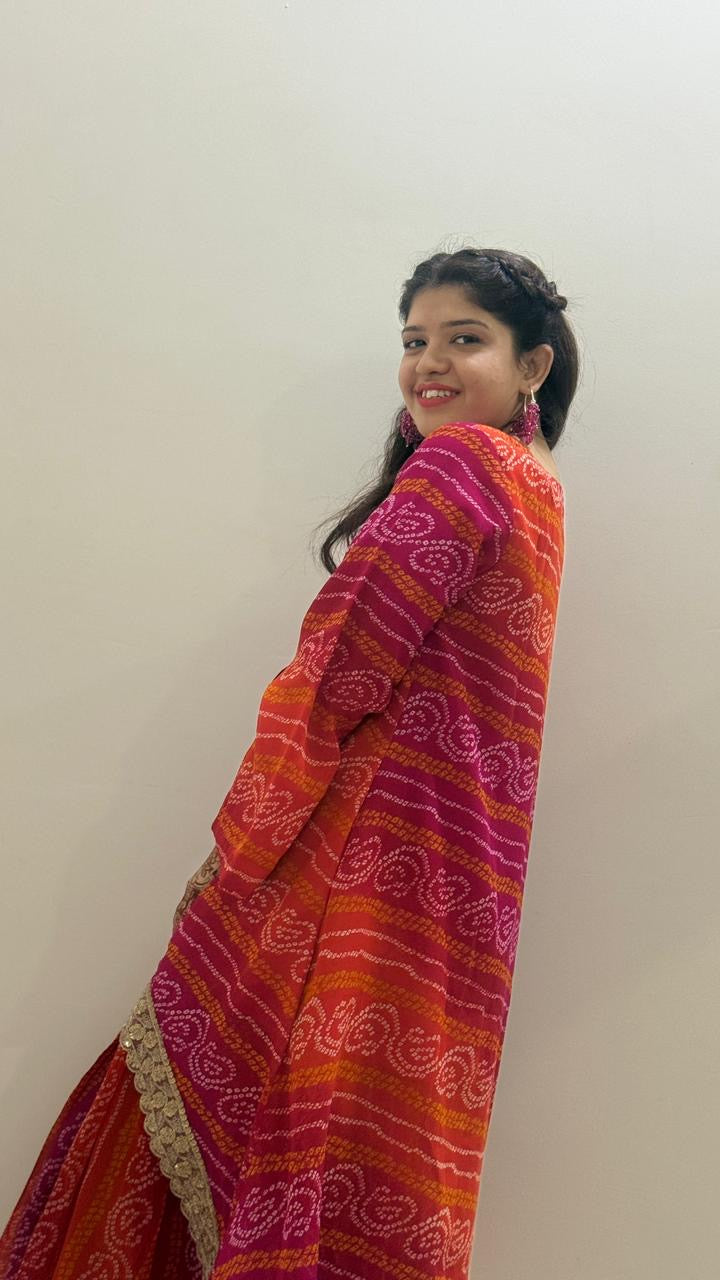 Bandhani Kaftan Set With Dhoti Drape Skirt – The Festive Bloom