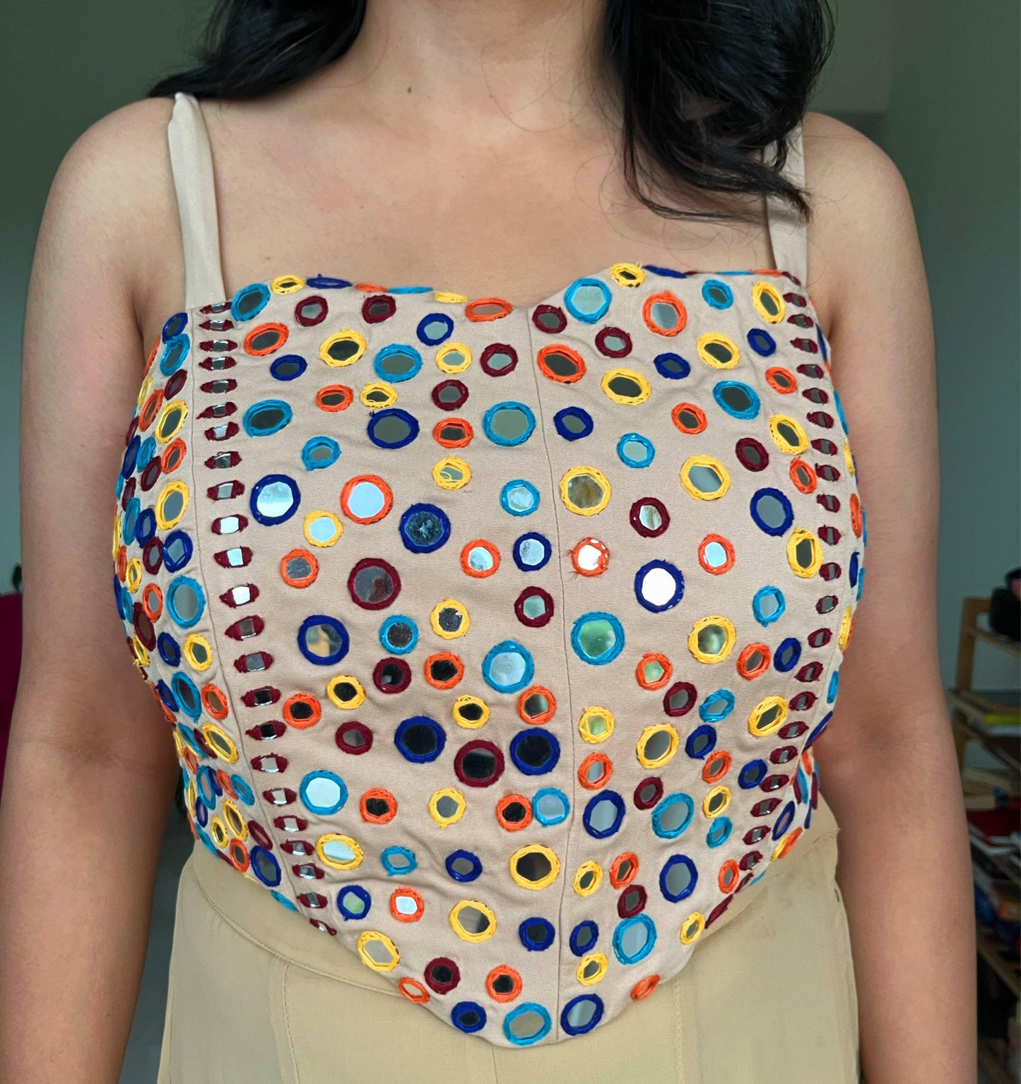 Mirror Work Orange Blue Corset