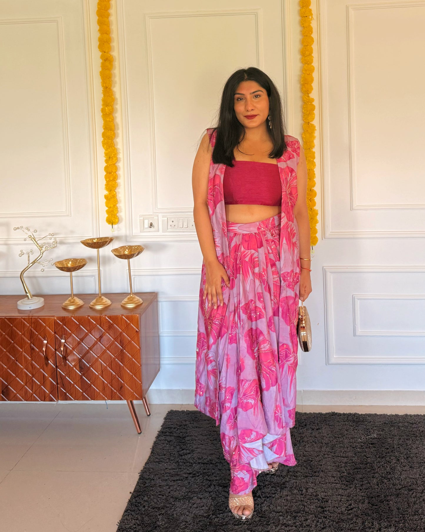 Lilac Luxe – Floral Print Dhoti Skirt & Solid Blouse Co-ord Set