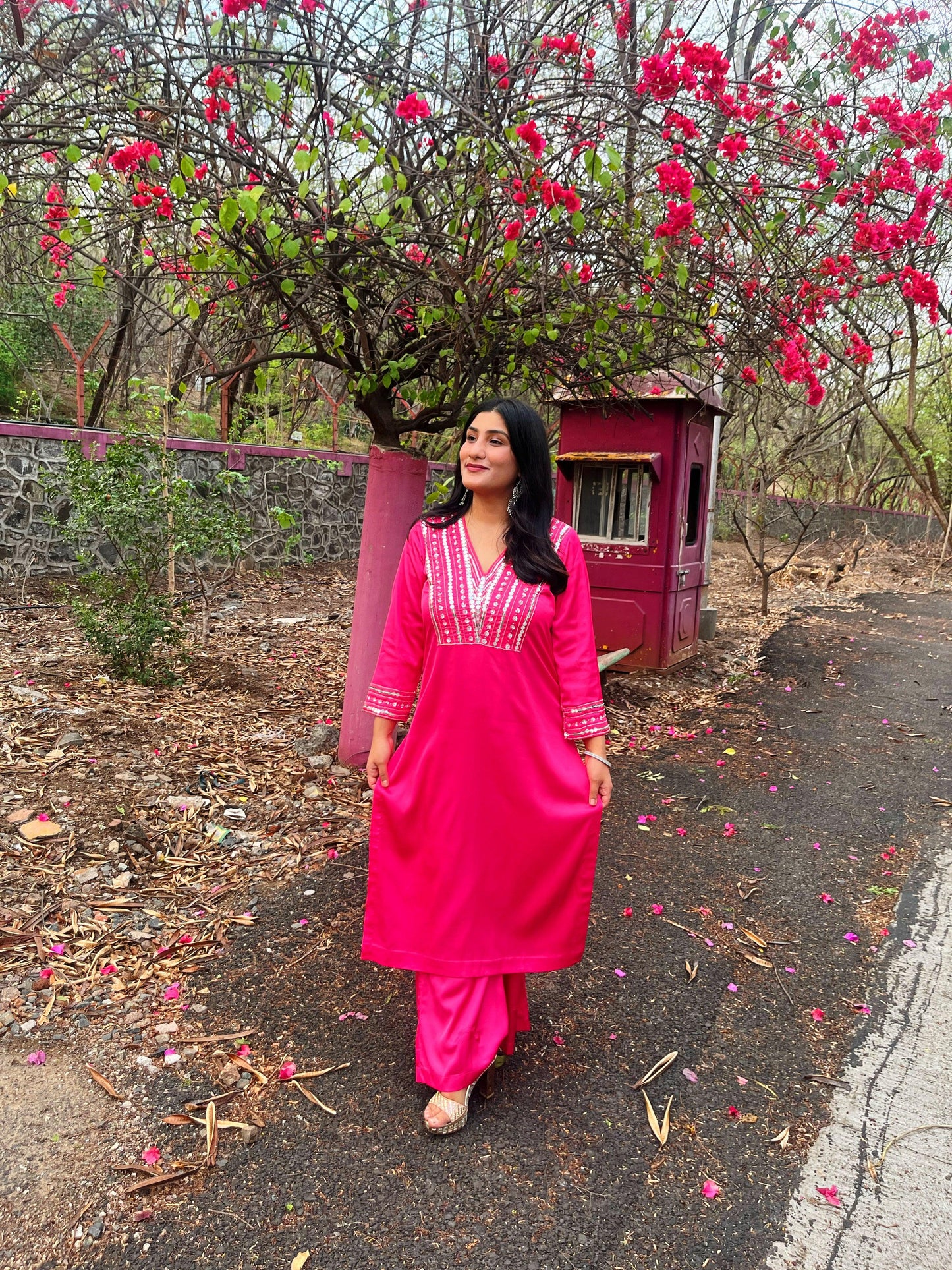 Pink Armani Silk Suit With Silver Hand-embroidery