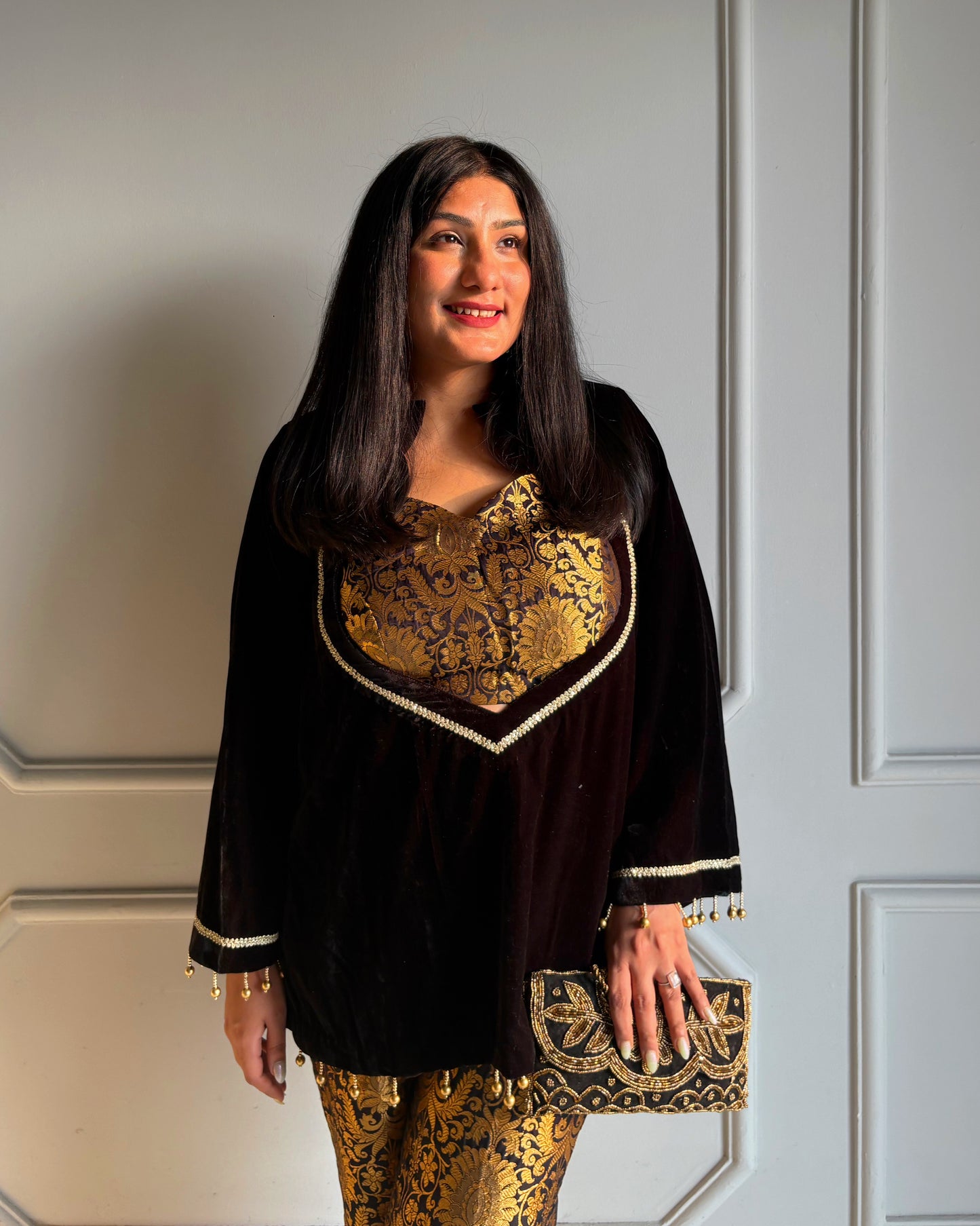 Black & Gold Brocade Kurta Set