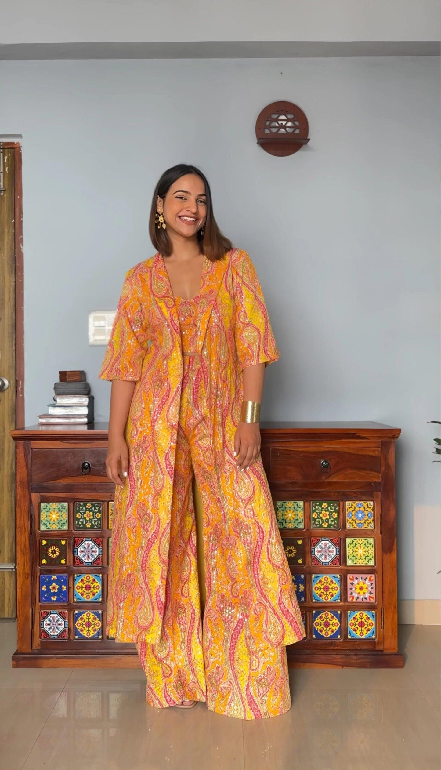 Haldi Co-ord Set With Long Jacket