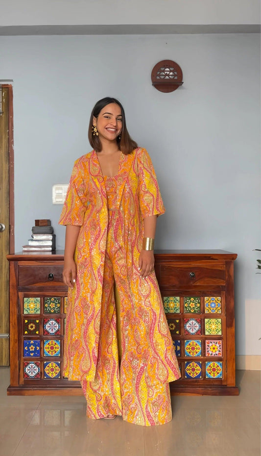 Haldi Co-ord Set With Long Jacket