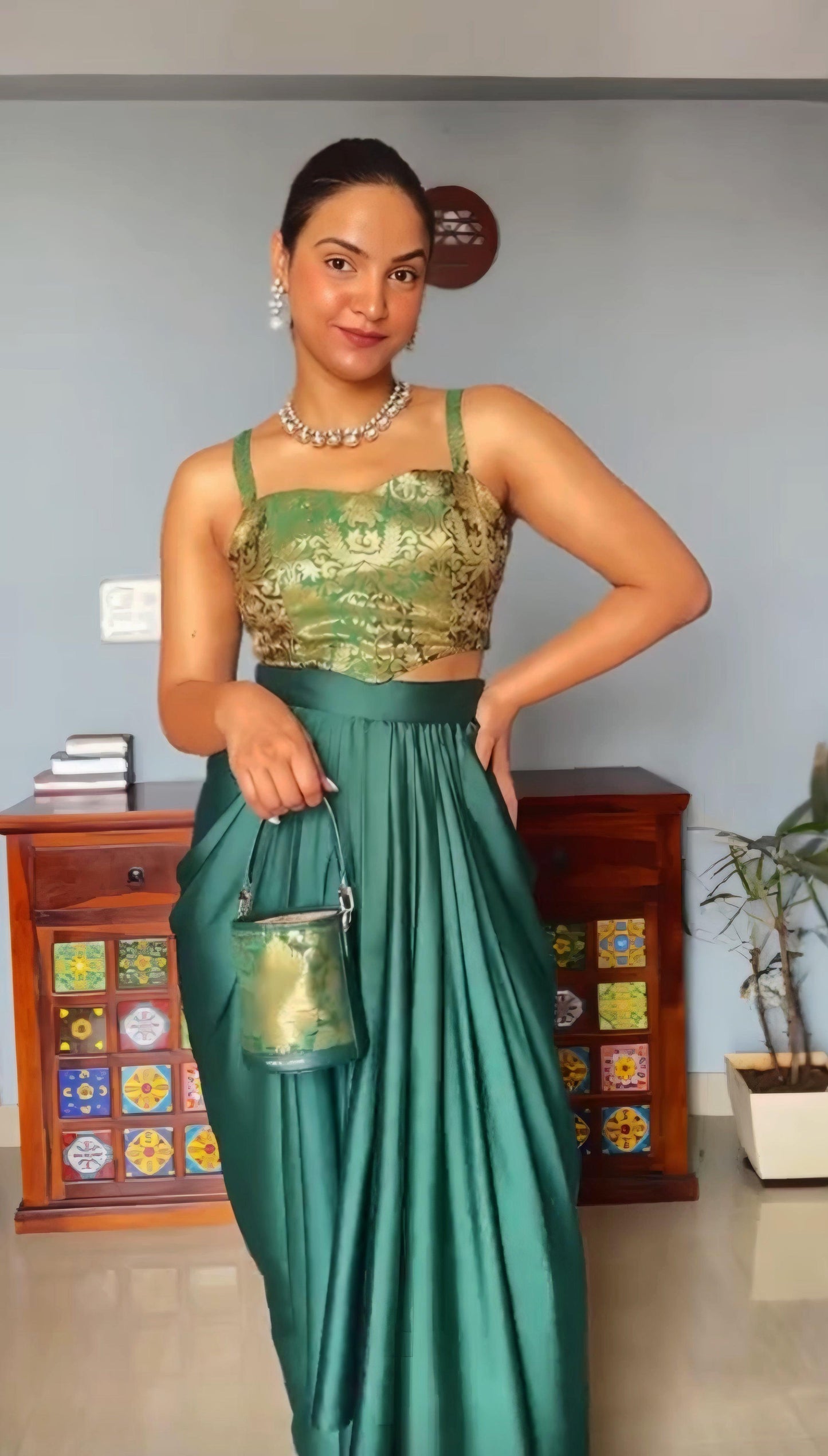 Royal Green Drape Dhoti Skirt