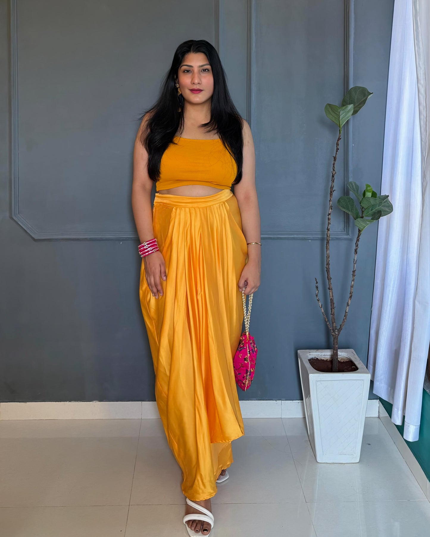 Yellow Drape Dhoti Skirt