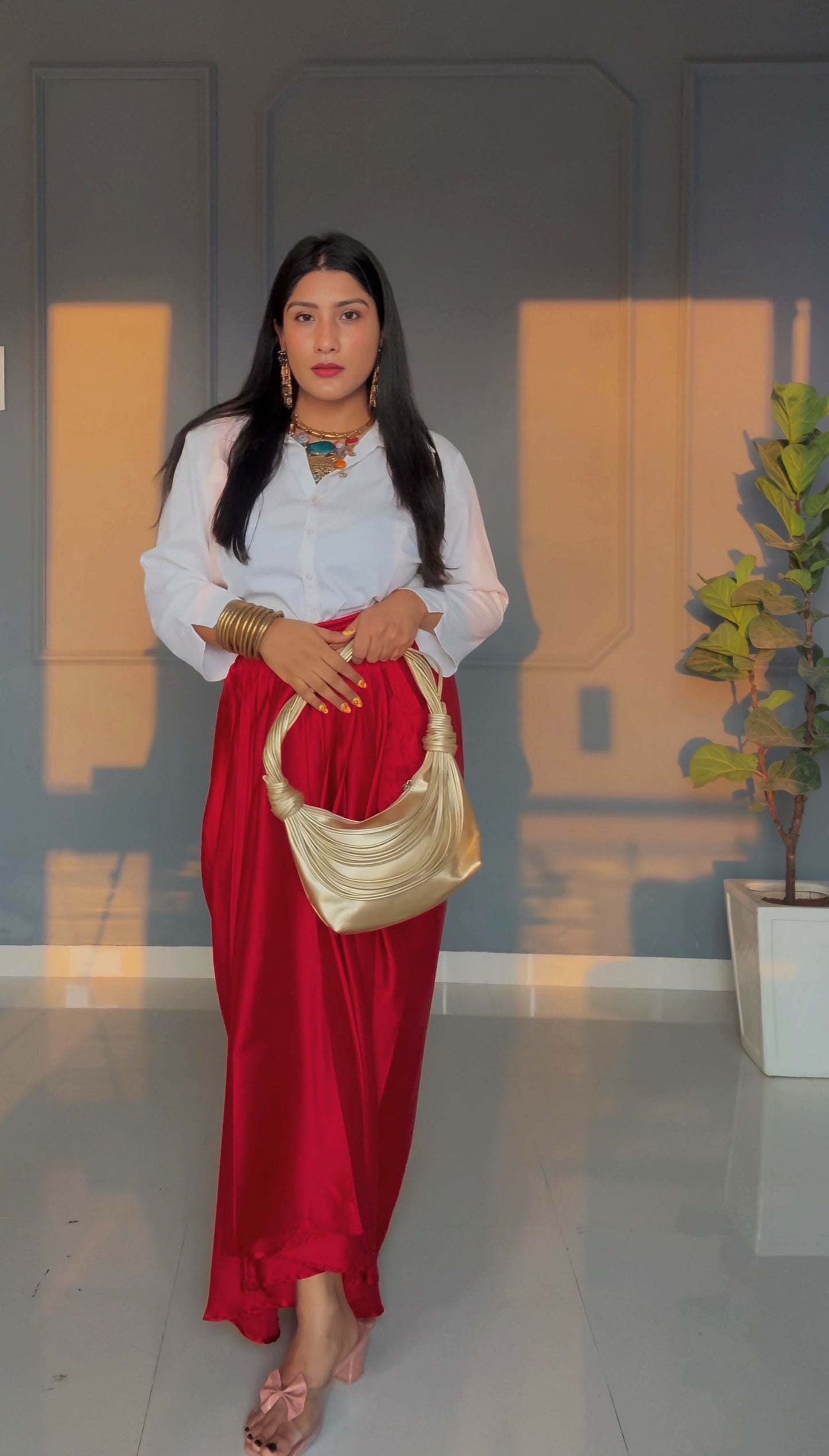 Maroon Dhoti Drape Skirt