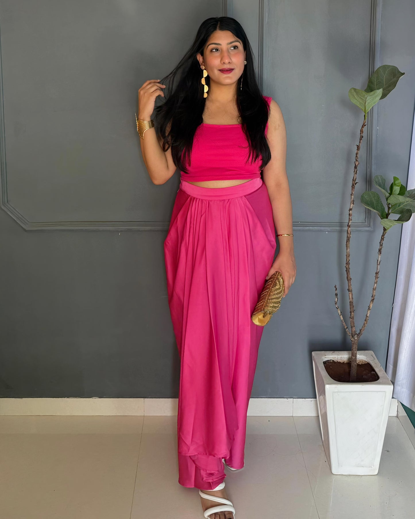 Pretty Pink Drape Dhoti Skirt