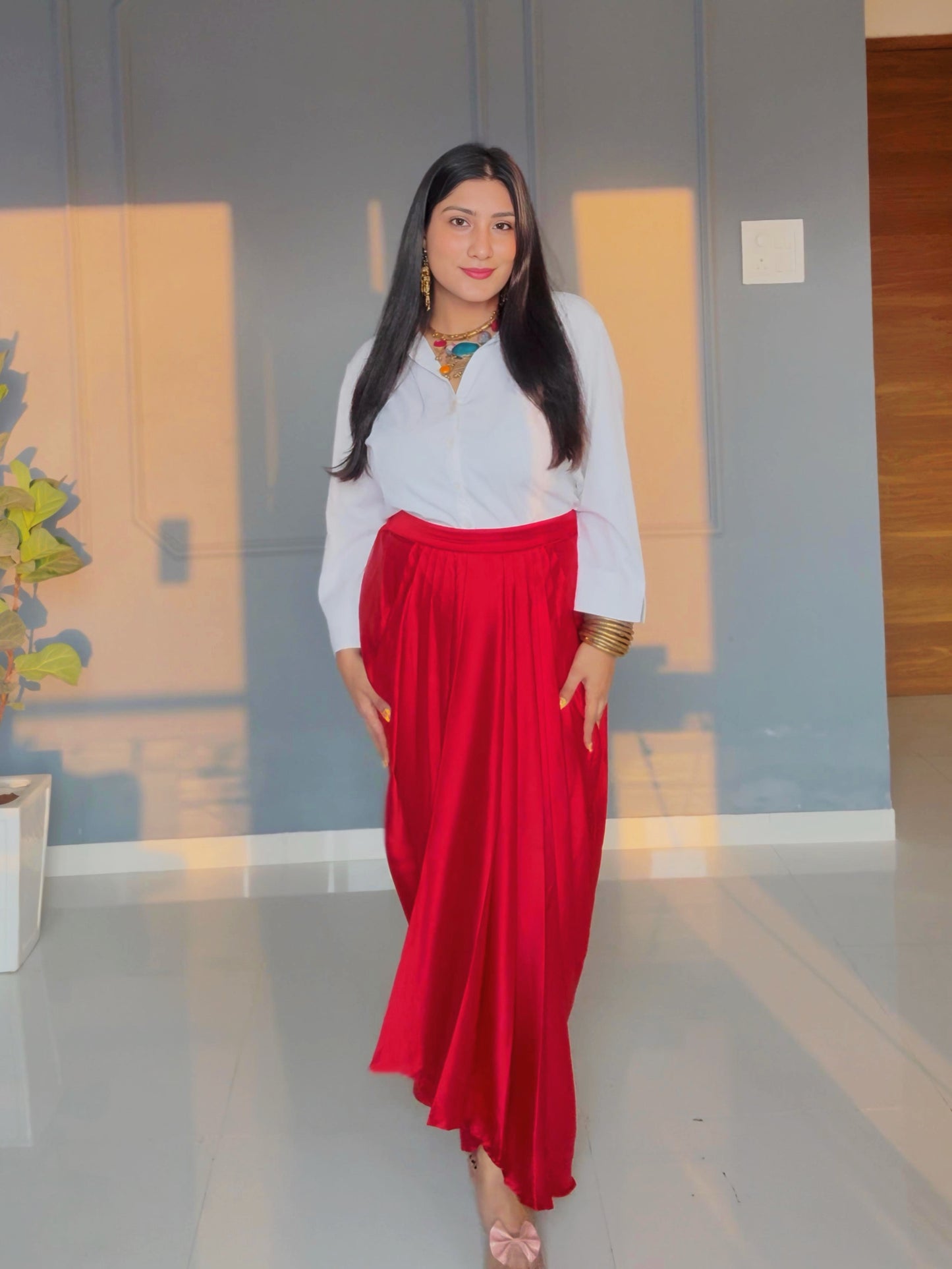 Maroon Dhoti Drape Skirt