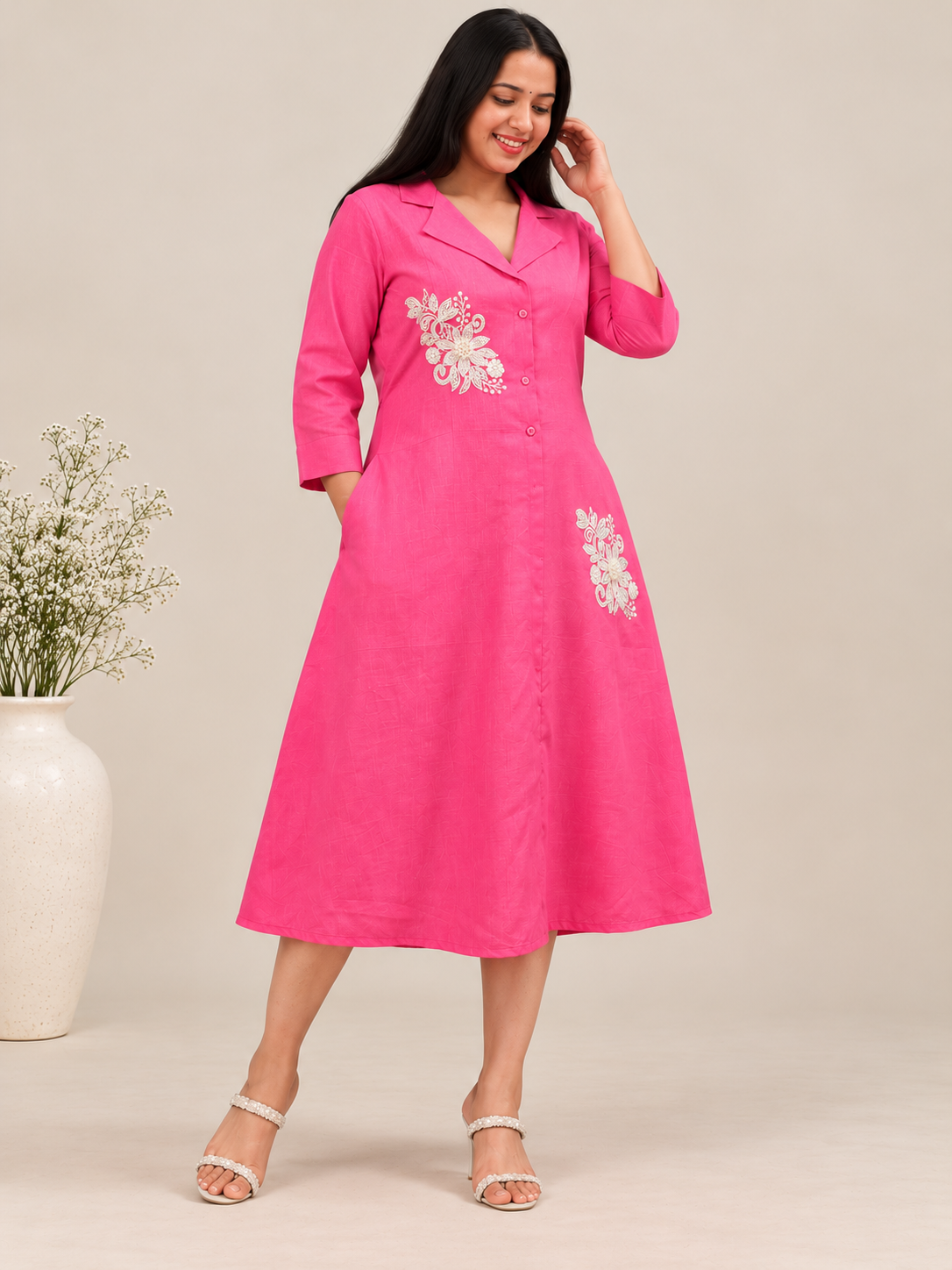 The Pankhuri Dress – Light Pink Embroidered A-Line Dress