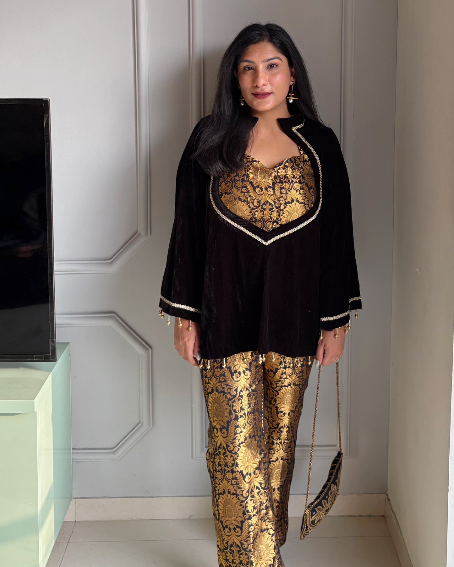 Black & Gold Brocade Kurta Set