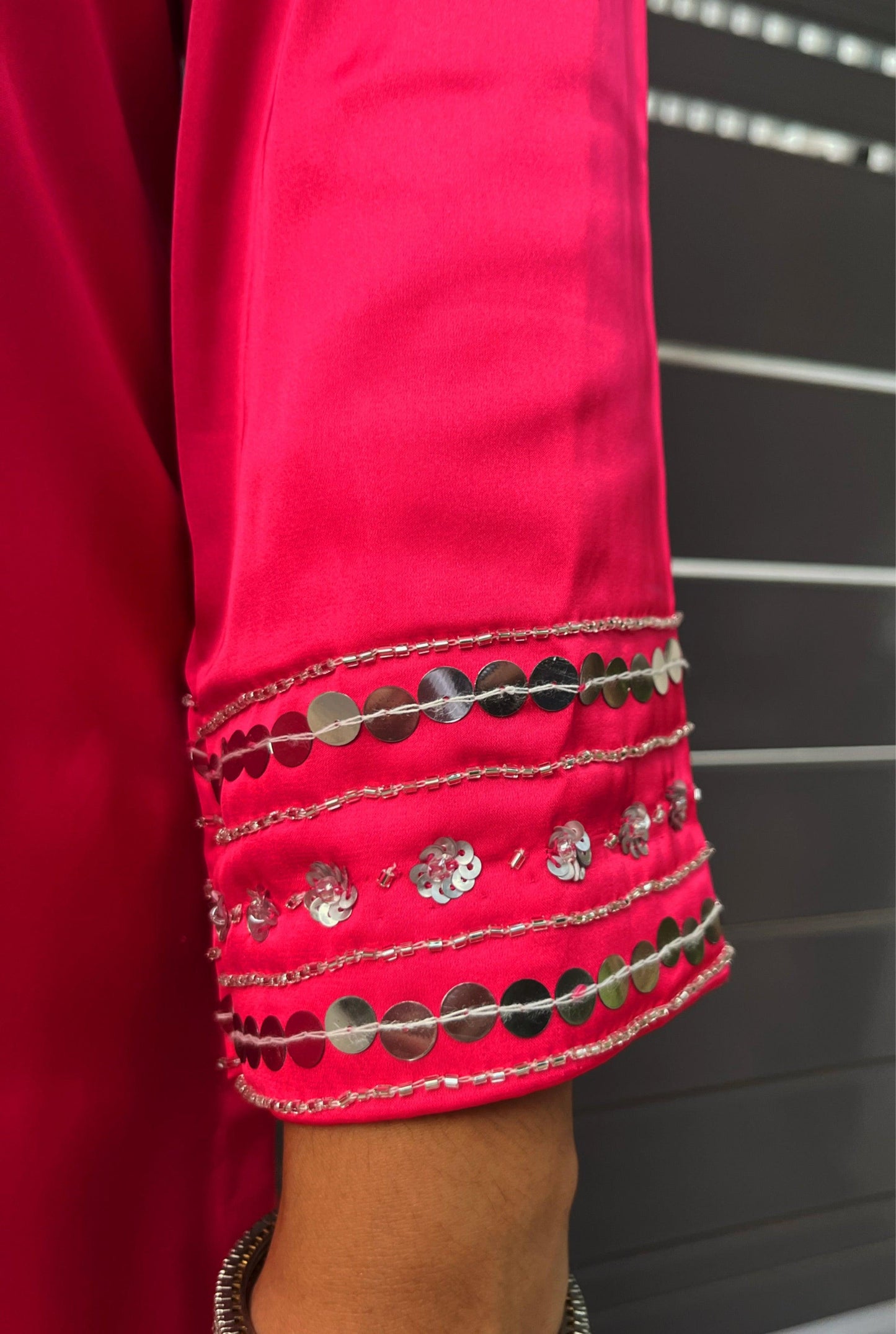 Pink Armani Silk Suit With Silver Hand-embroidery