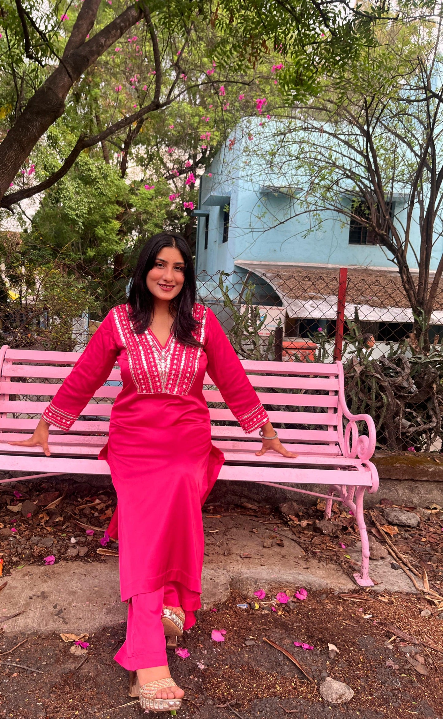 Pink Armani Silk Suit With Silver Hand-embroidery