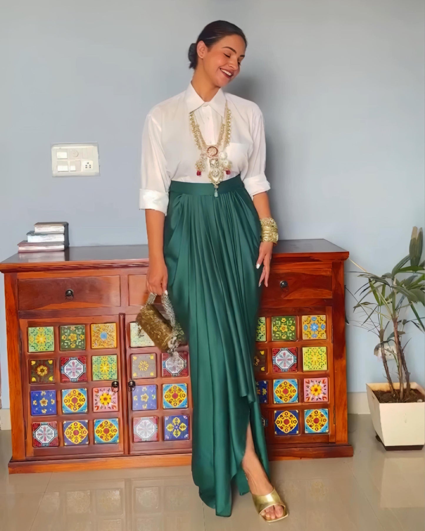 Royal Green Drape Dhoti Skirt