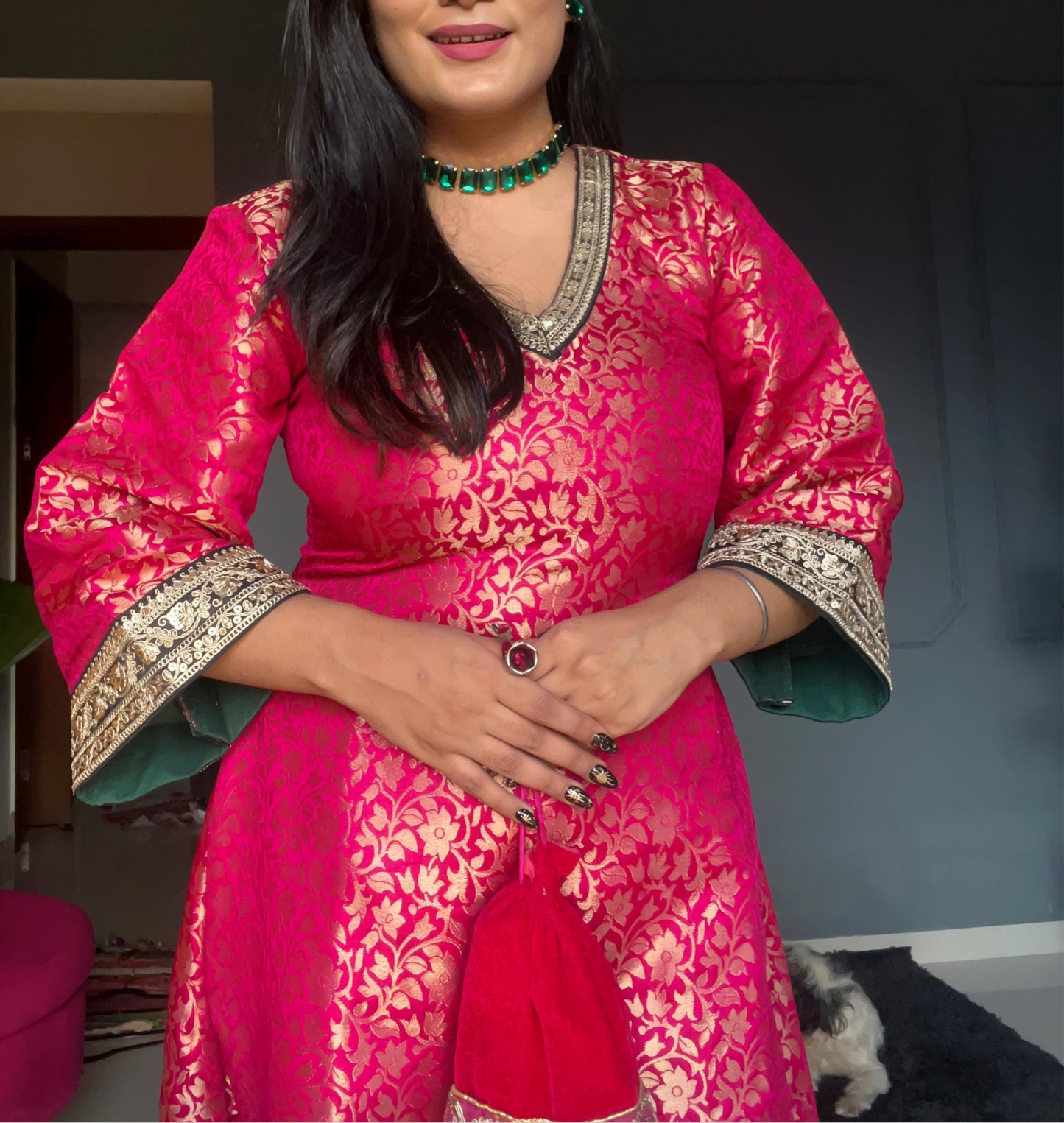 Rani Pink Brocade Kurta Set