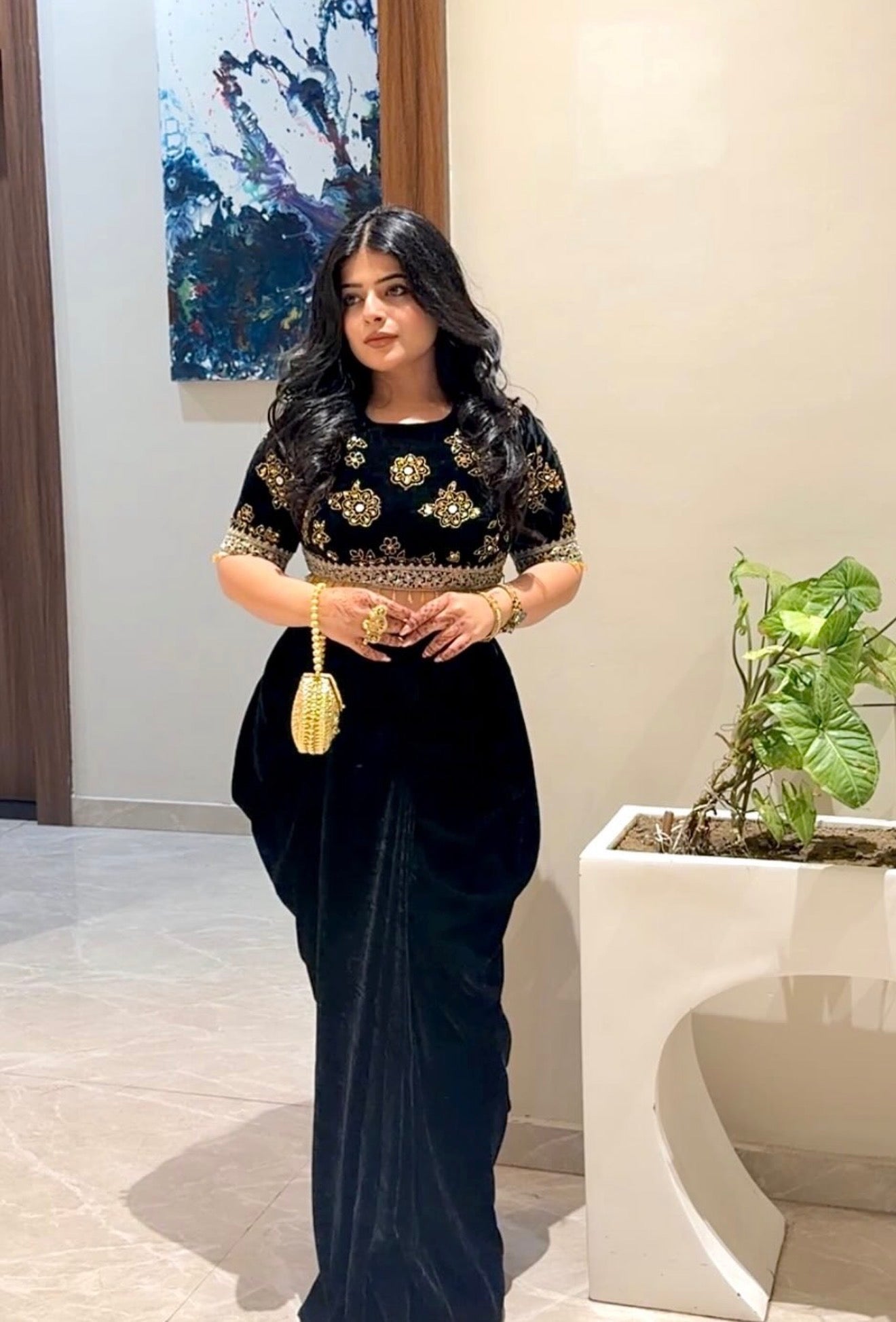 Regal Grace Velvet Cape With Drape Dhoti