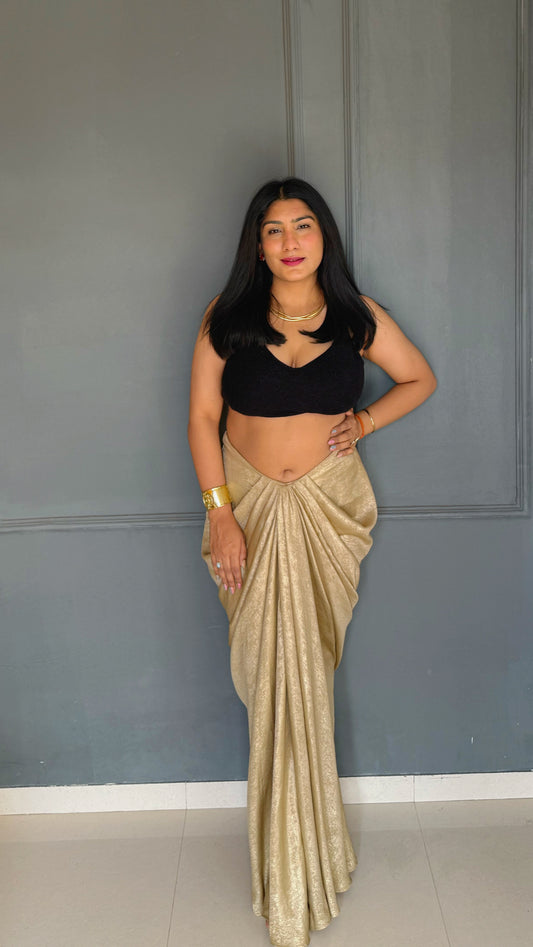 Molten Golden Drape Skirt – Pre-Stitched, Easy Wear, Couture Fit