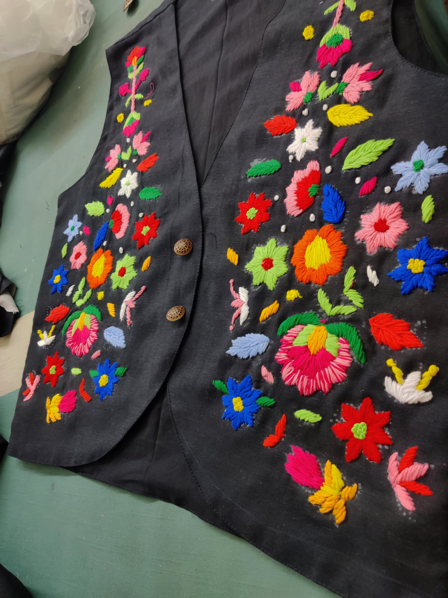 Beautiful Hand Embroidered Floral Waist Coat