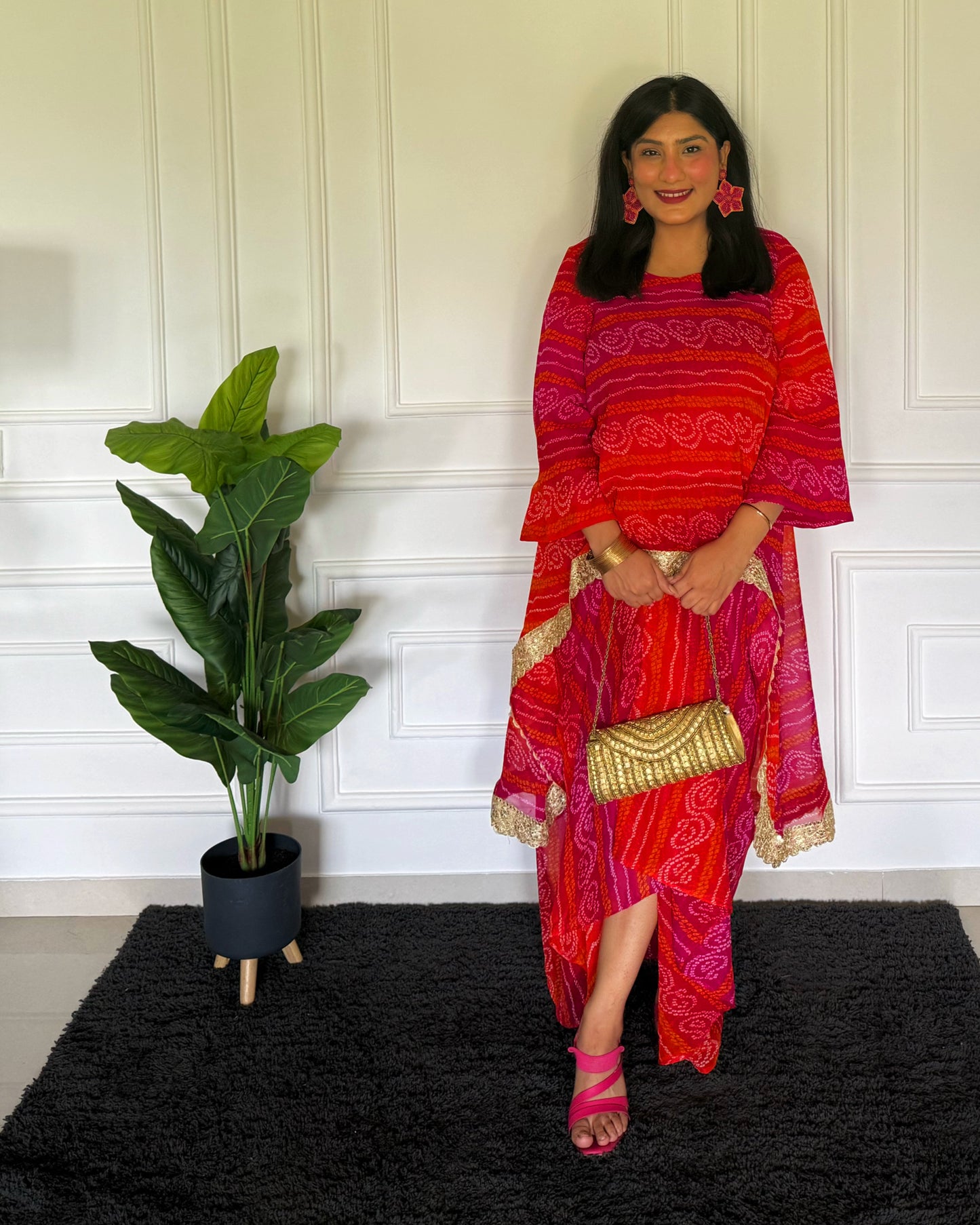 Bandhani Kaftan Set With Dhoti Drape Skirt – The Festive Bloom