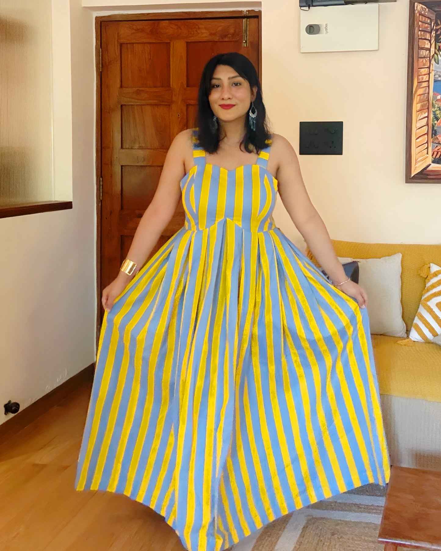 Sunshine Stripe Maxi Dress – Blue & Yellow Cotton Summer Dress