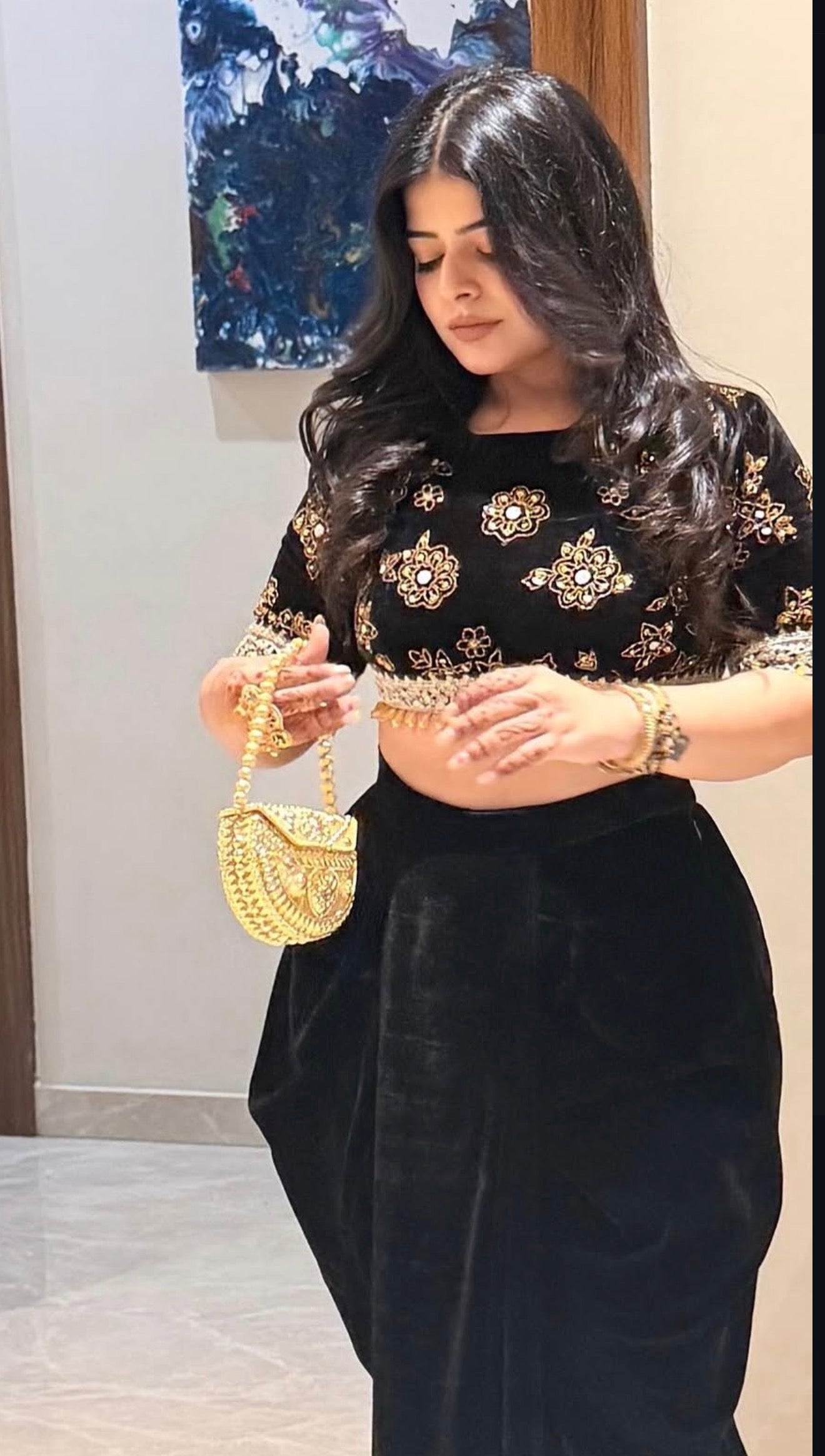 Regal Grace Velvet Cape With Drape Dhoti