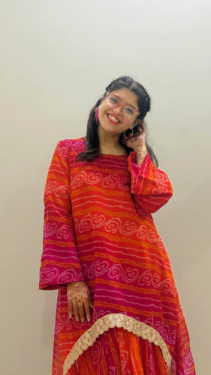 Bandhani Kaftan Set With Dhoti Drape Skirt – The Festive Bloom