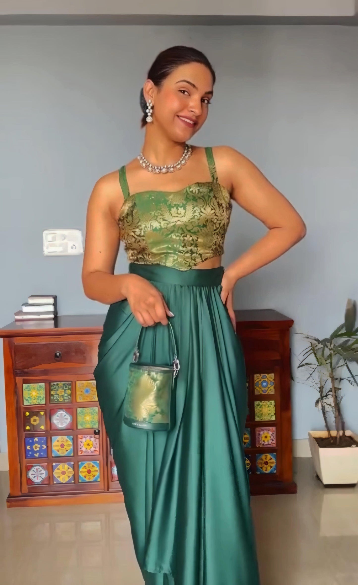 Royal Green Drape Dhoti Skirt