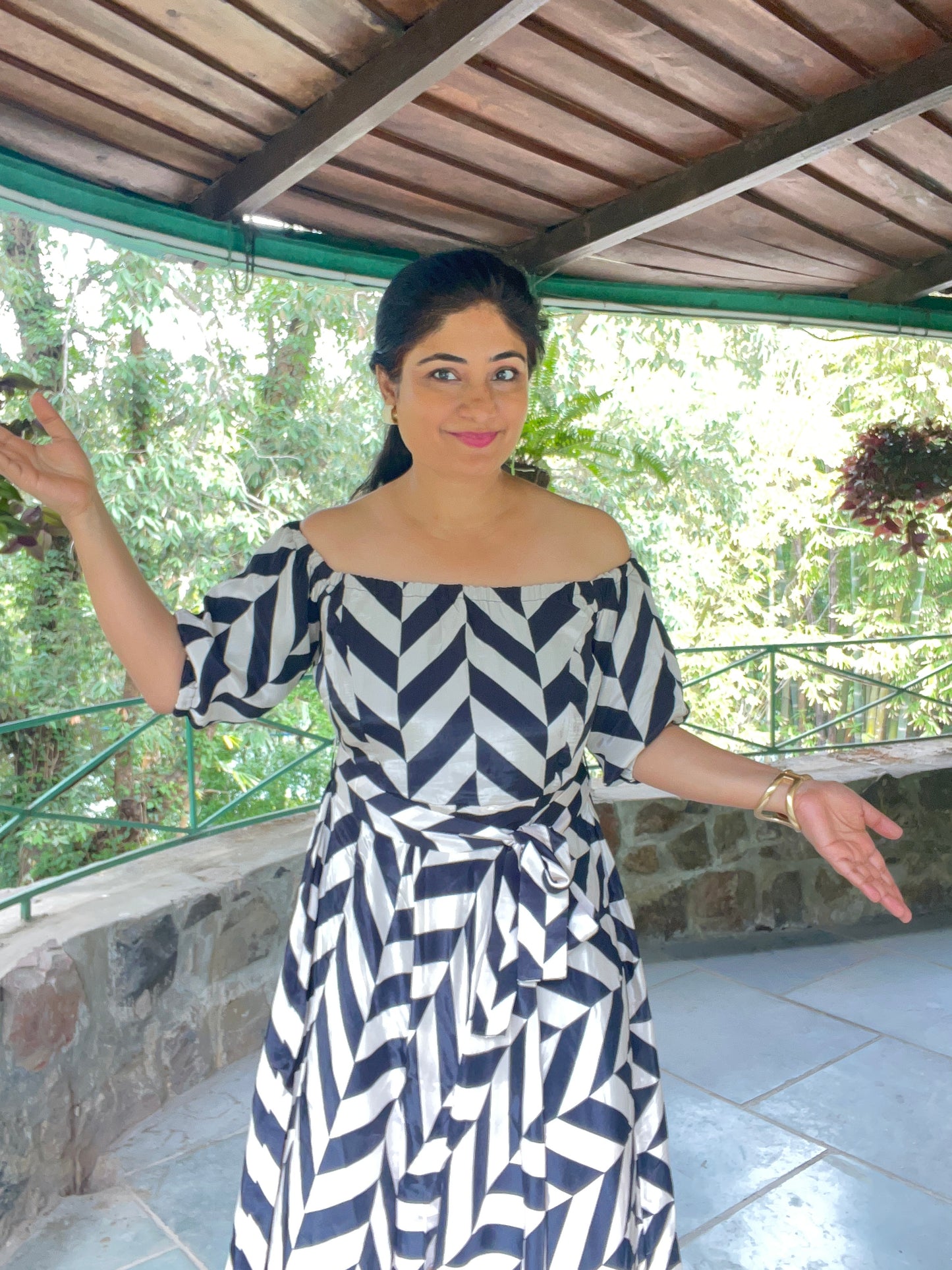Black & White Chevron Crepe Dress